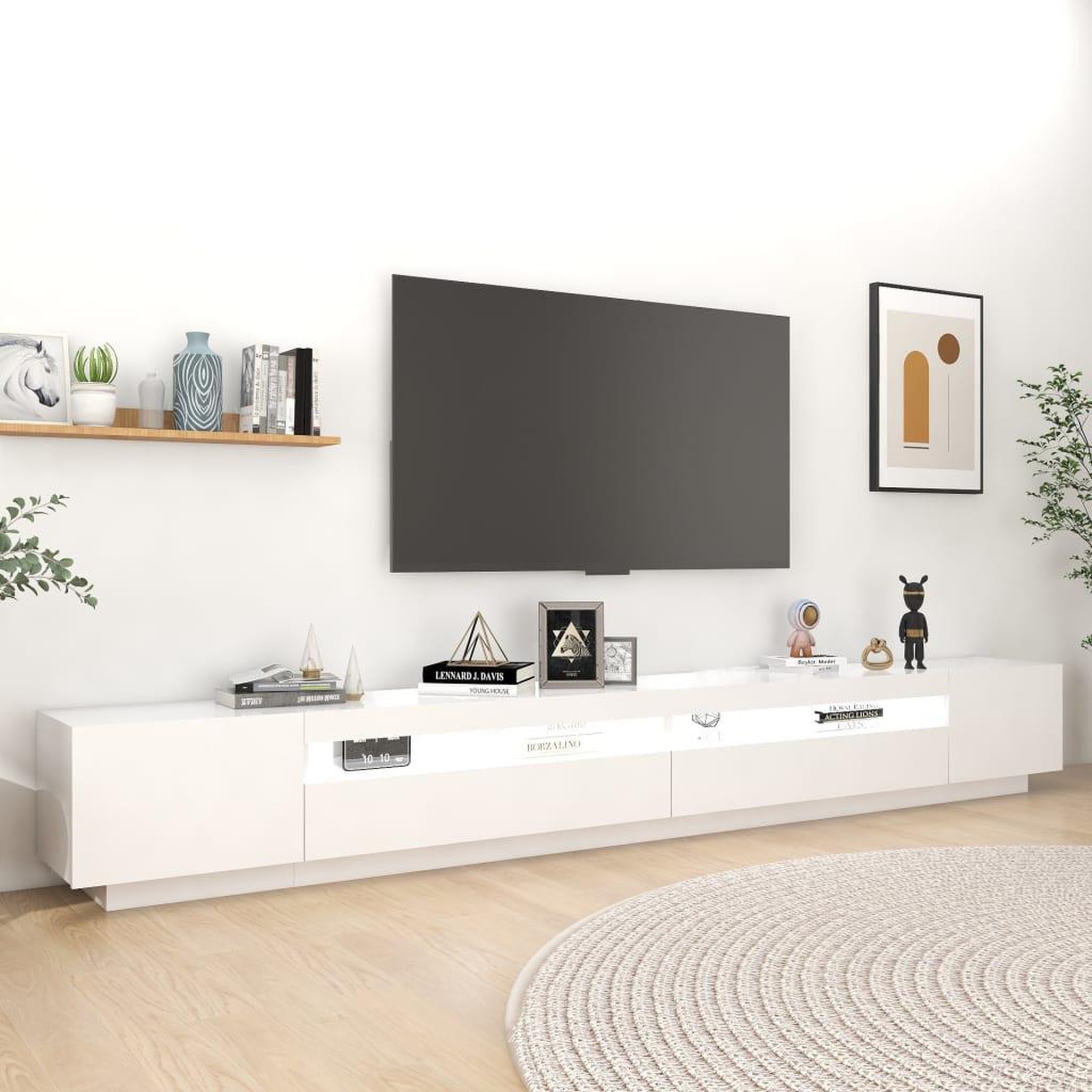 Voir la diapositive 3 : VIDAXL Meuble TV avec lumieres LED Blanc 300x35x40 cm