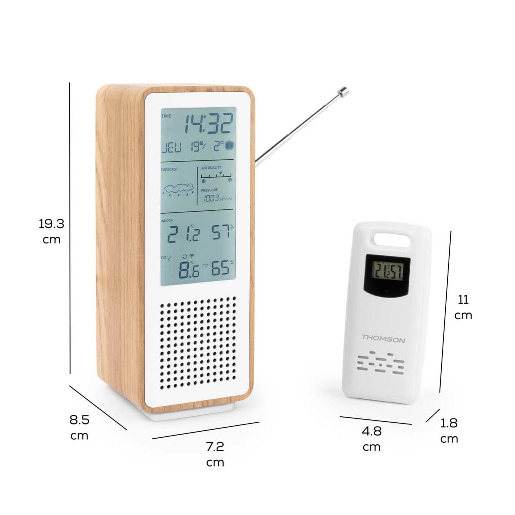 Voir la diapositive 3 : THOMSON Thomson Haut-Parleur Bluetooth Avec Station Météo Et Radio FM WS102TWH 15W Blanc 	12Bois