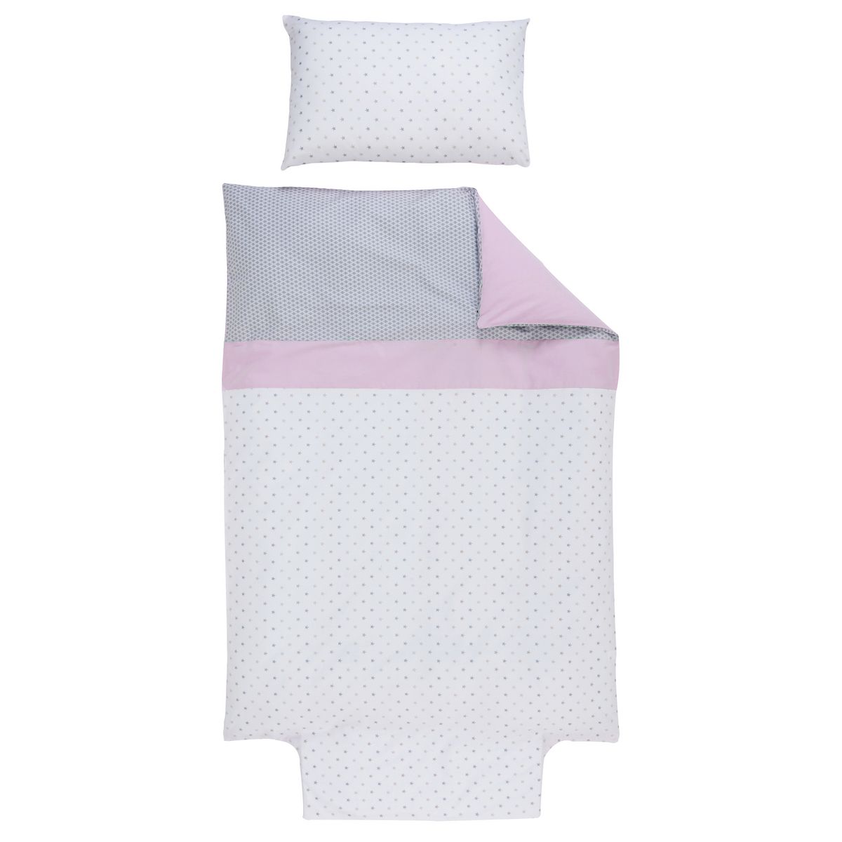 PTIT BASILE Parure Housse de couette 100x140 cm + taie 40x60 cm Claudine - Gris & rose