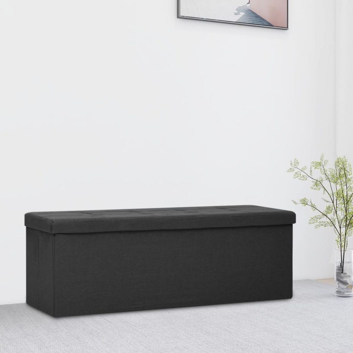 VIDAXL Banc de rangement pliable Noir Faux lin