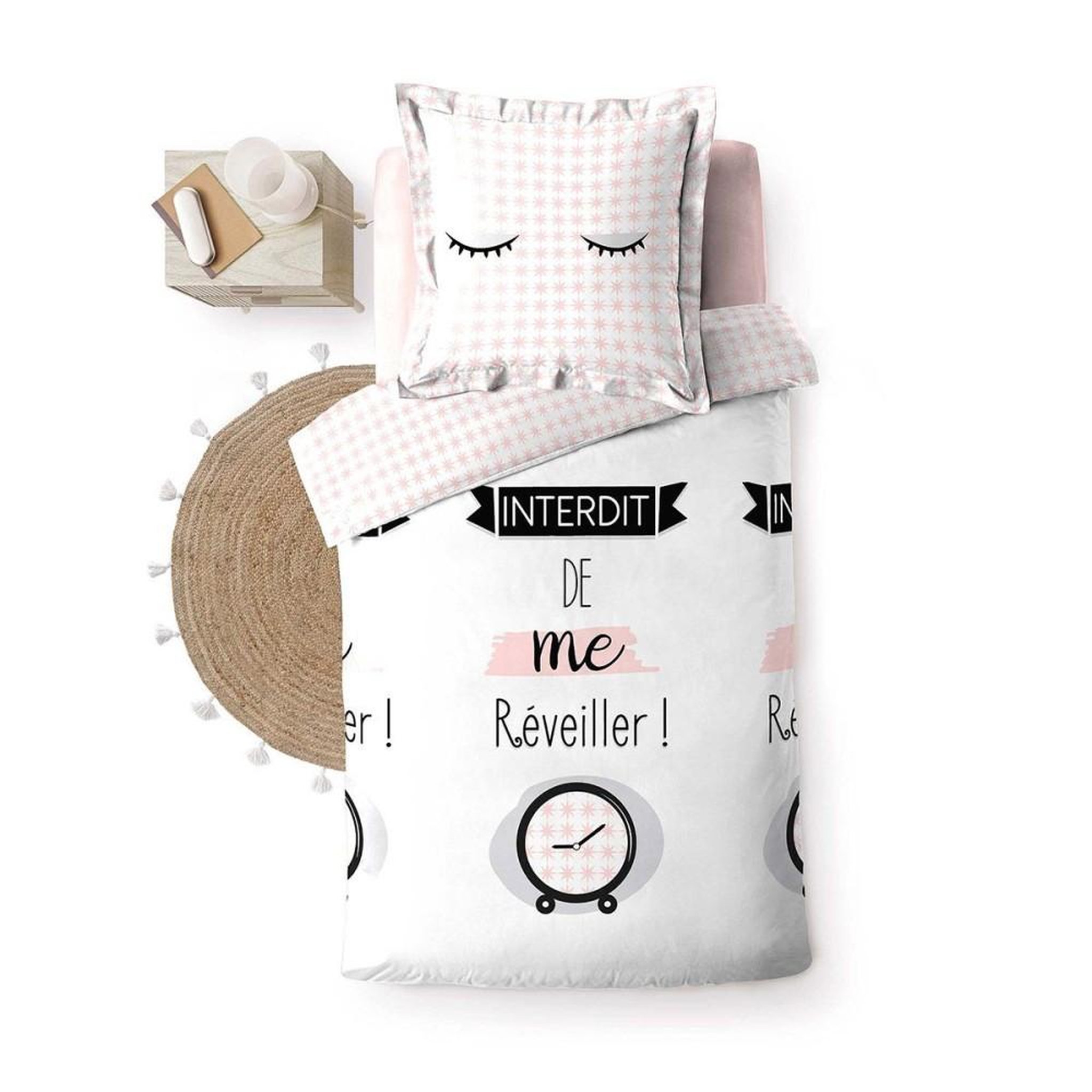 Voir la diapositive 2 : Douceur d'Intérieur Housse de couette 140x200 + taie Dring coton 42 fils