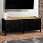 Voir la diapositive 2 : ID MARKET Buffet bas 140 cm ESTER 4 portes métal noir et plateau bois design industriel