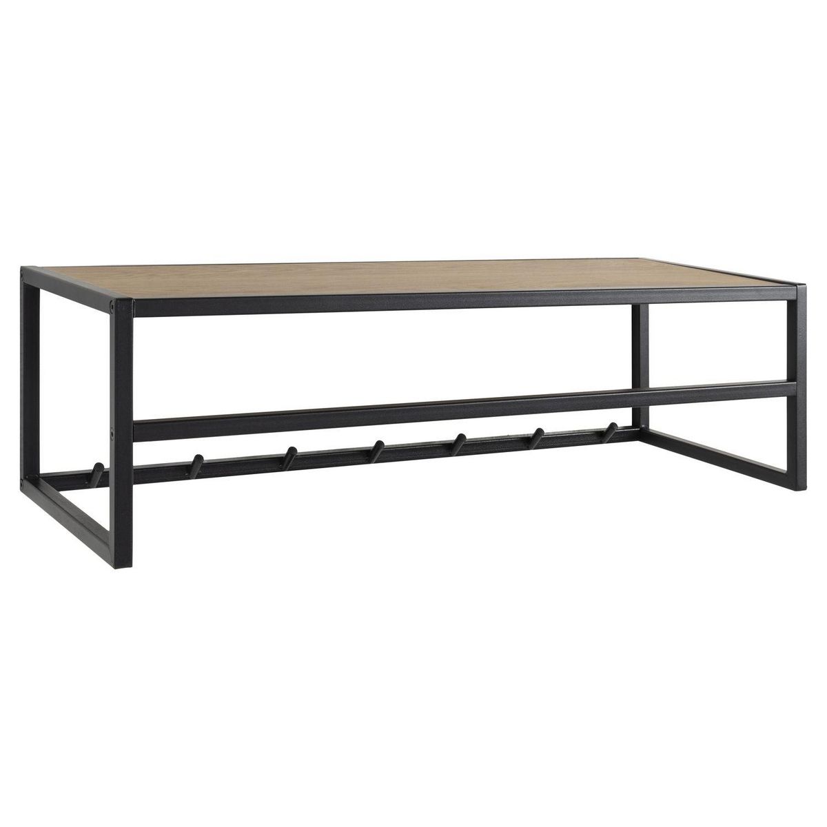 TOILINUX Etagère murale porte-manteau 7 accroches en MDF et Métal - Noir et beige