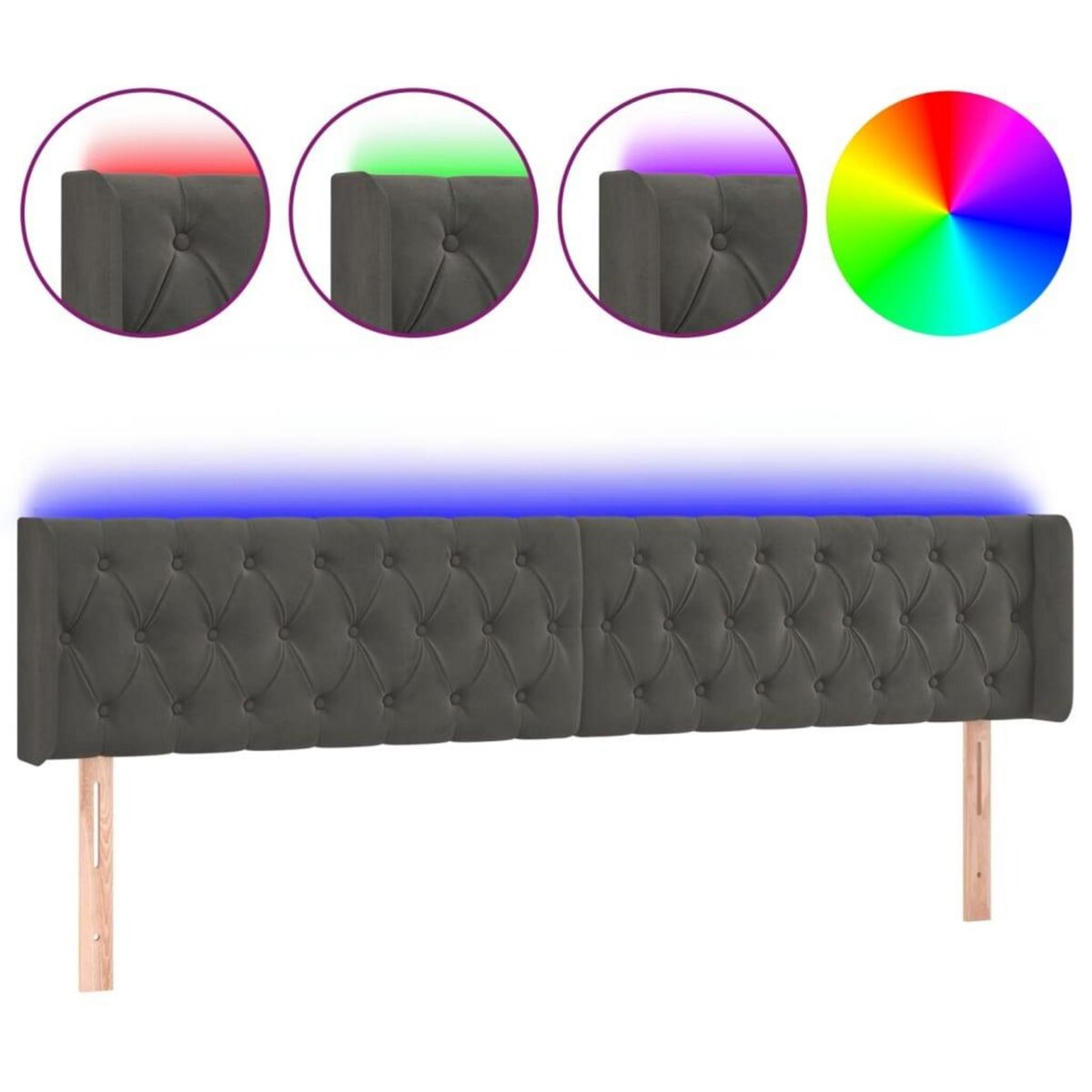 VIDAXL Tete de lit a LED Gris fonce 203x16x78/88 cm Velours