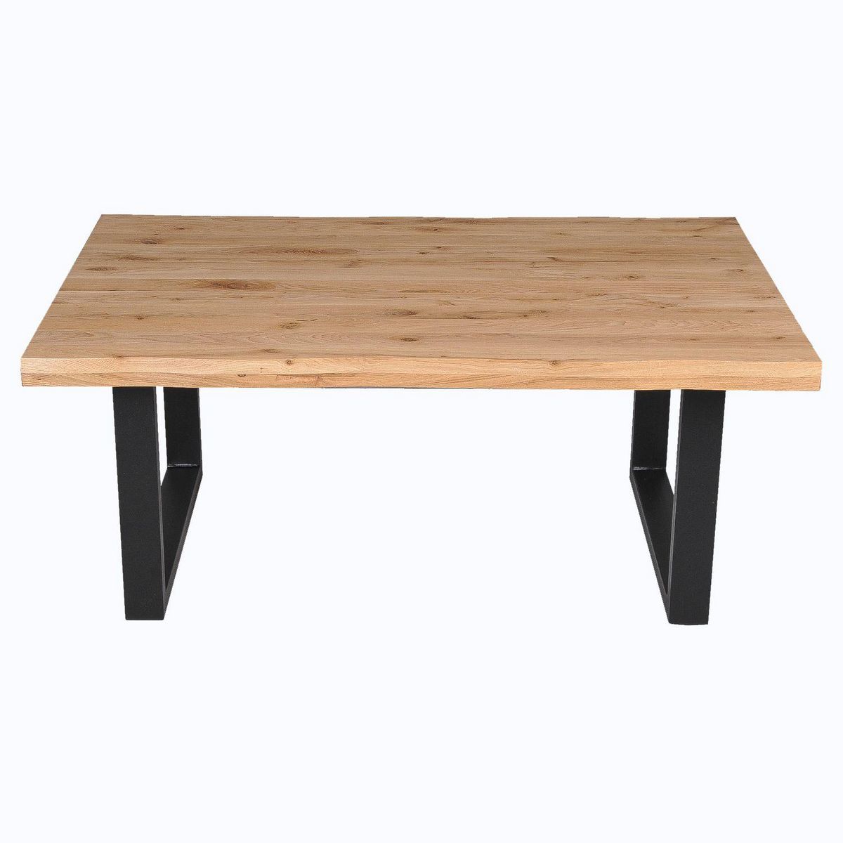 Table basse en chêne massif 110x75 cm pieds métal, finition huilée FAUVE