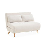 SWEEEK Canapé convertible en tissu bouclettes blanches- Guesta - 2 places scandinave. pieds bois foncé. banquette. dossier inclinable