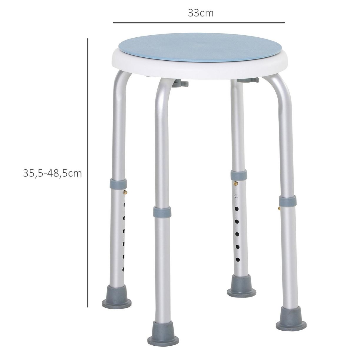 HOMCOM Tabouret de douche siège de douche - hauteur réglable, pivotant 360° - alu PP blanc bleu