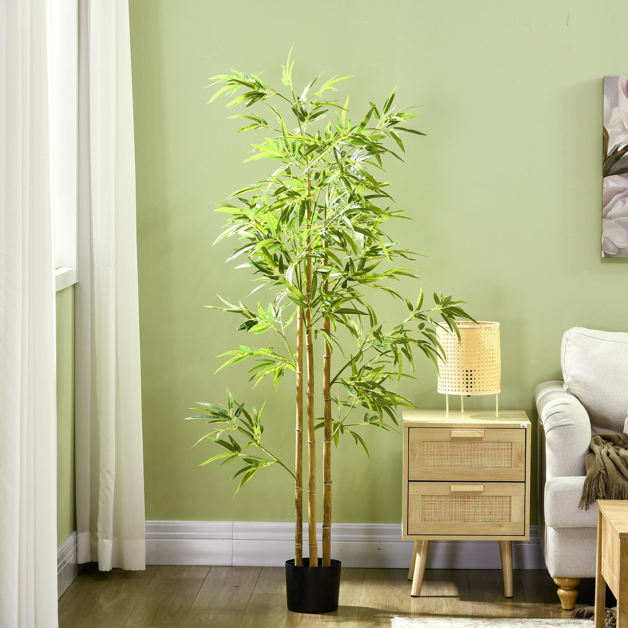 Voir la diapositive 4 : HOMCOM Bambou artificiel 1,80H m - plante artificielle - 830 feuilles réalistes, vrais troncs - pot inclus