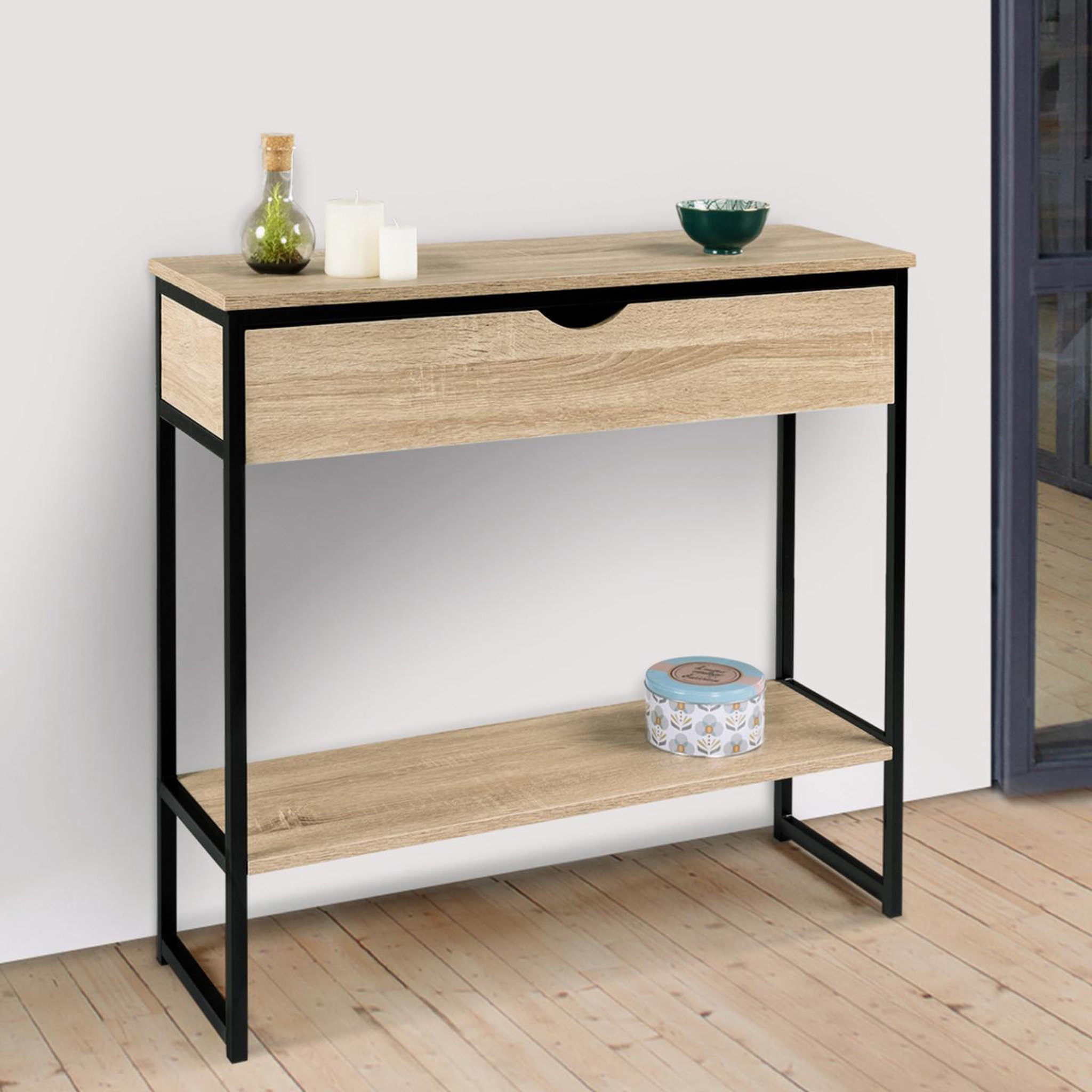 Voir la diapositive 2 : ID MARKET Console 1 tiroir detroit 1 étagère design industriel