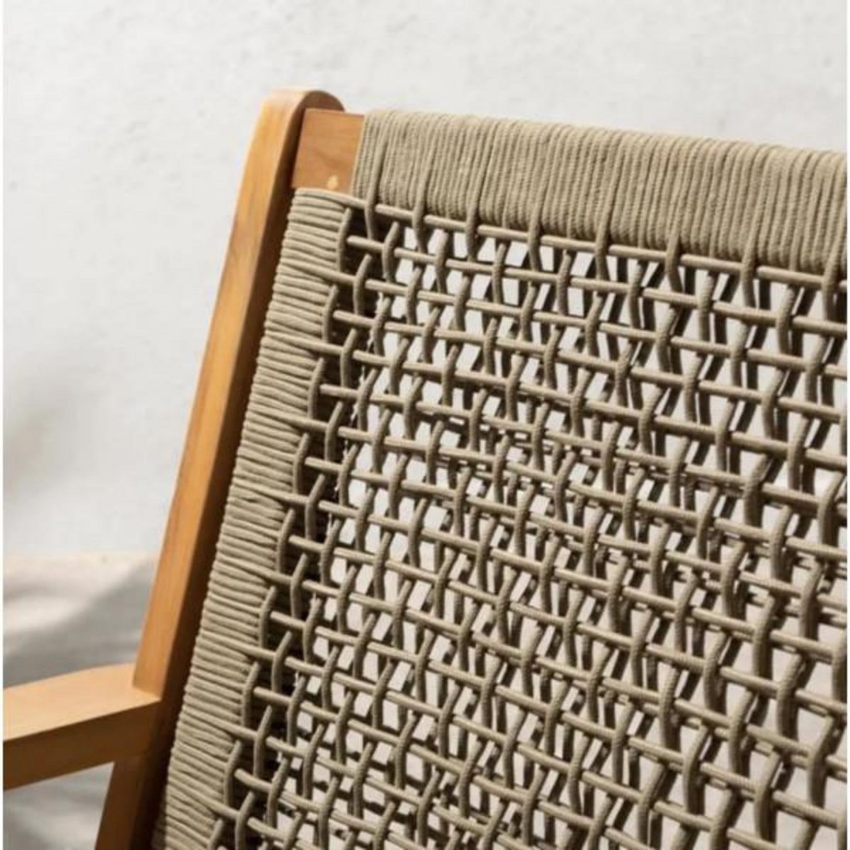 MARKET24 Transat Fauteuil de jardin bas en bois d'Acacia FSC et en corde - MERIDA - Vert olive