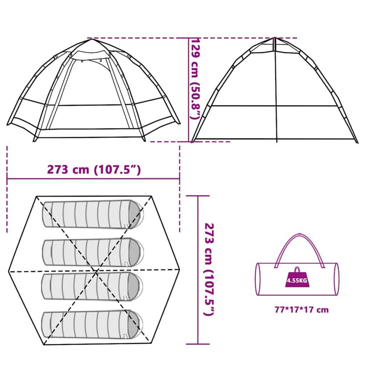 VIDAXL Tente de camping cabine 4 personnes liberation rapide