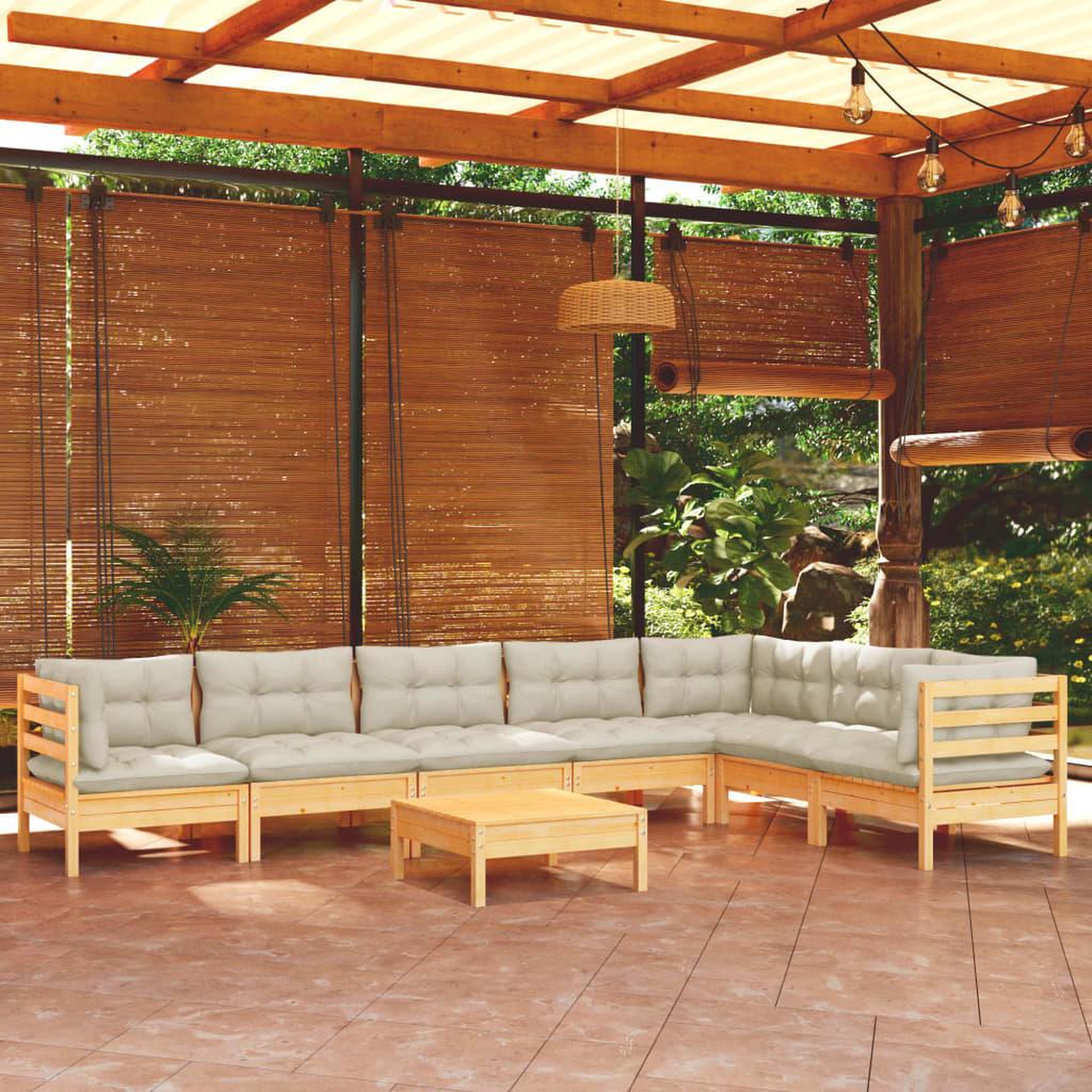 Voir la diapositive 1 : VIDAXL Salon de jardin 8 pcs avec coussins creme Bois de pin massif