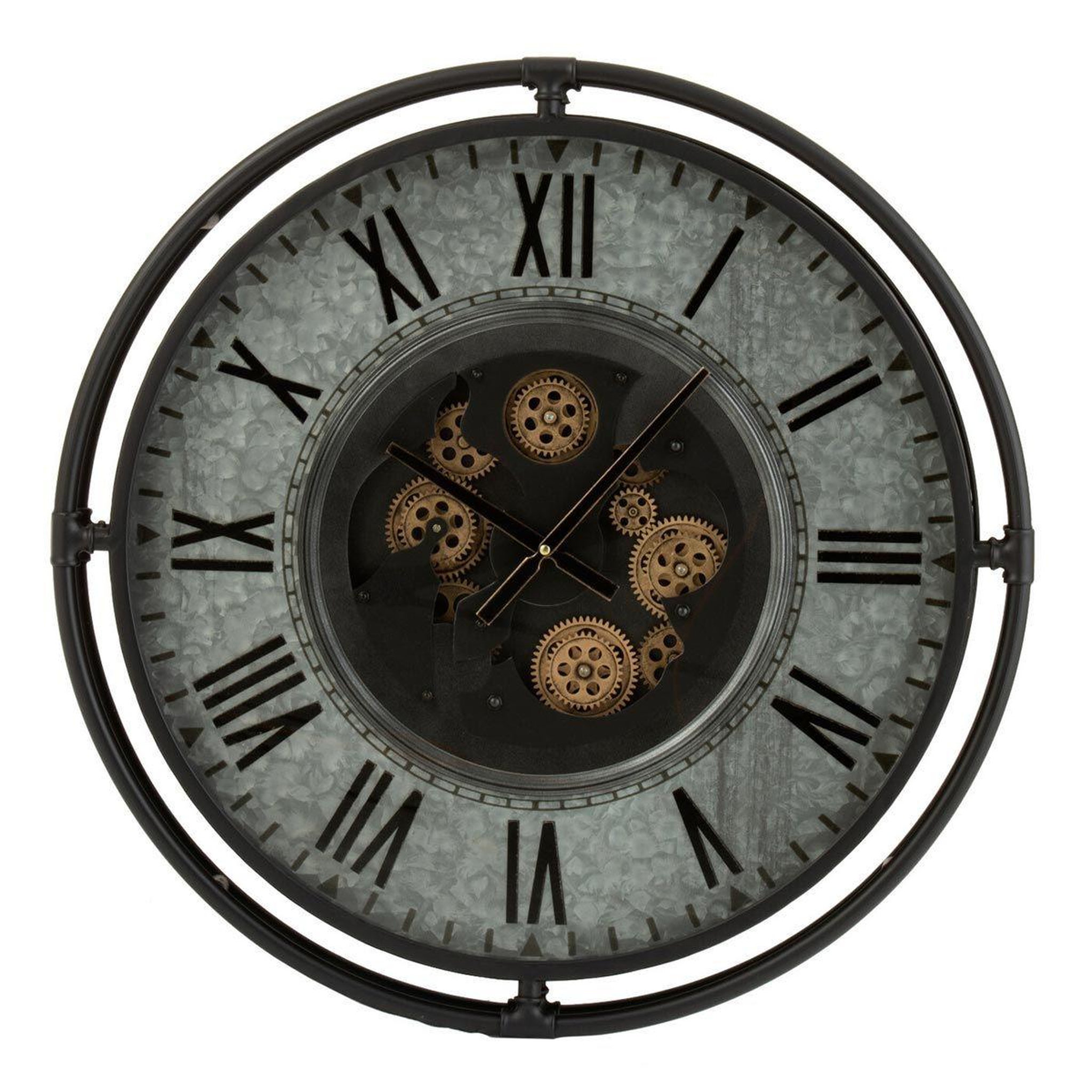 Voir la diapositive 1 : J-LINE Horloge Murale en Métal  Hector  68cm Gris & Noir