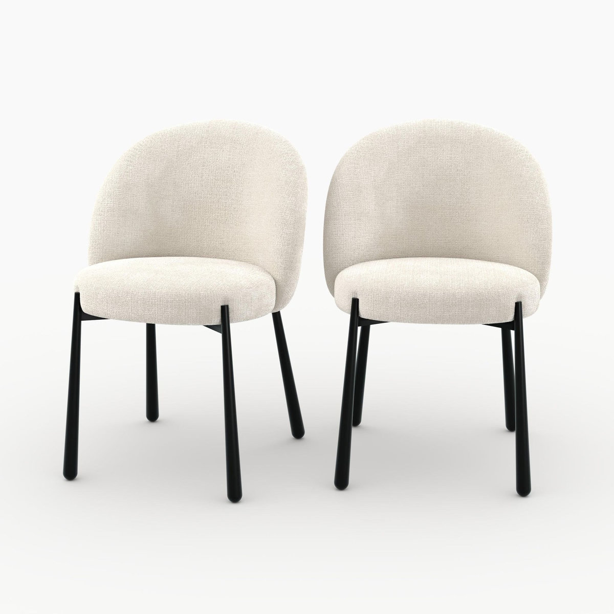 Rendez vous déco Lot de 2 chaises en velours chenillé écru et métal noir-Pulpy