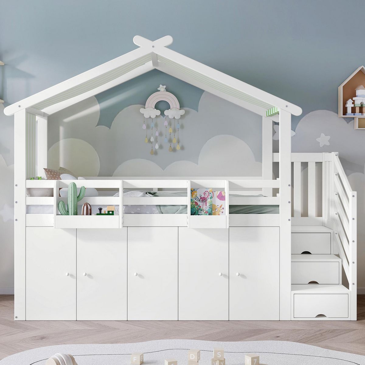 MERAX Lit cabane enfant 90x200cm bois et mdf coloris blanc