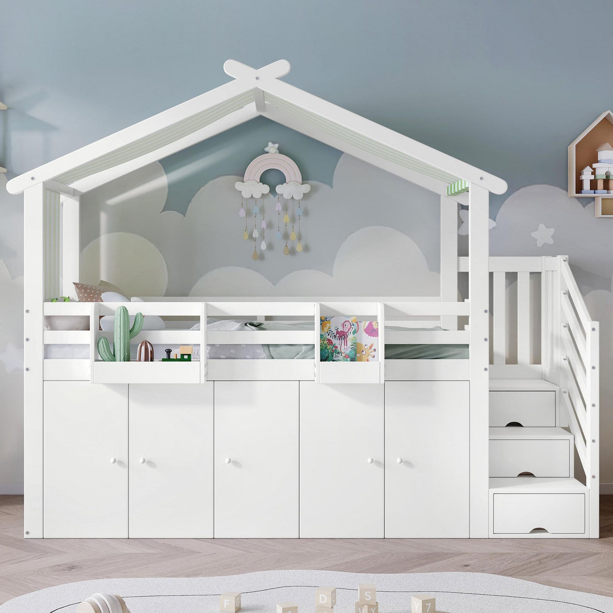 MERAX Lit cabane enfant 90x200cm bois et mdf coloris blanc