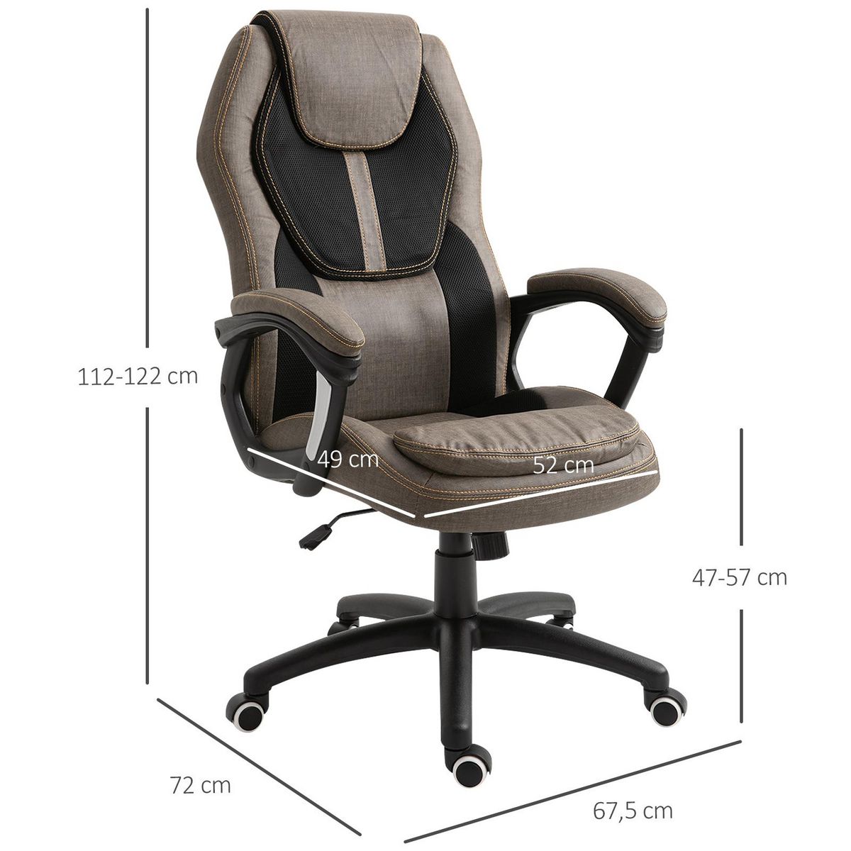 HOMCOM HOMCOM Fauteuil de bureau manager massant hauteur réglable pivotant 360° polyester PU gris brun surpiqûre orange