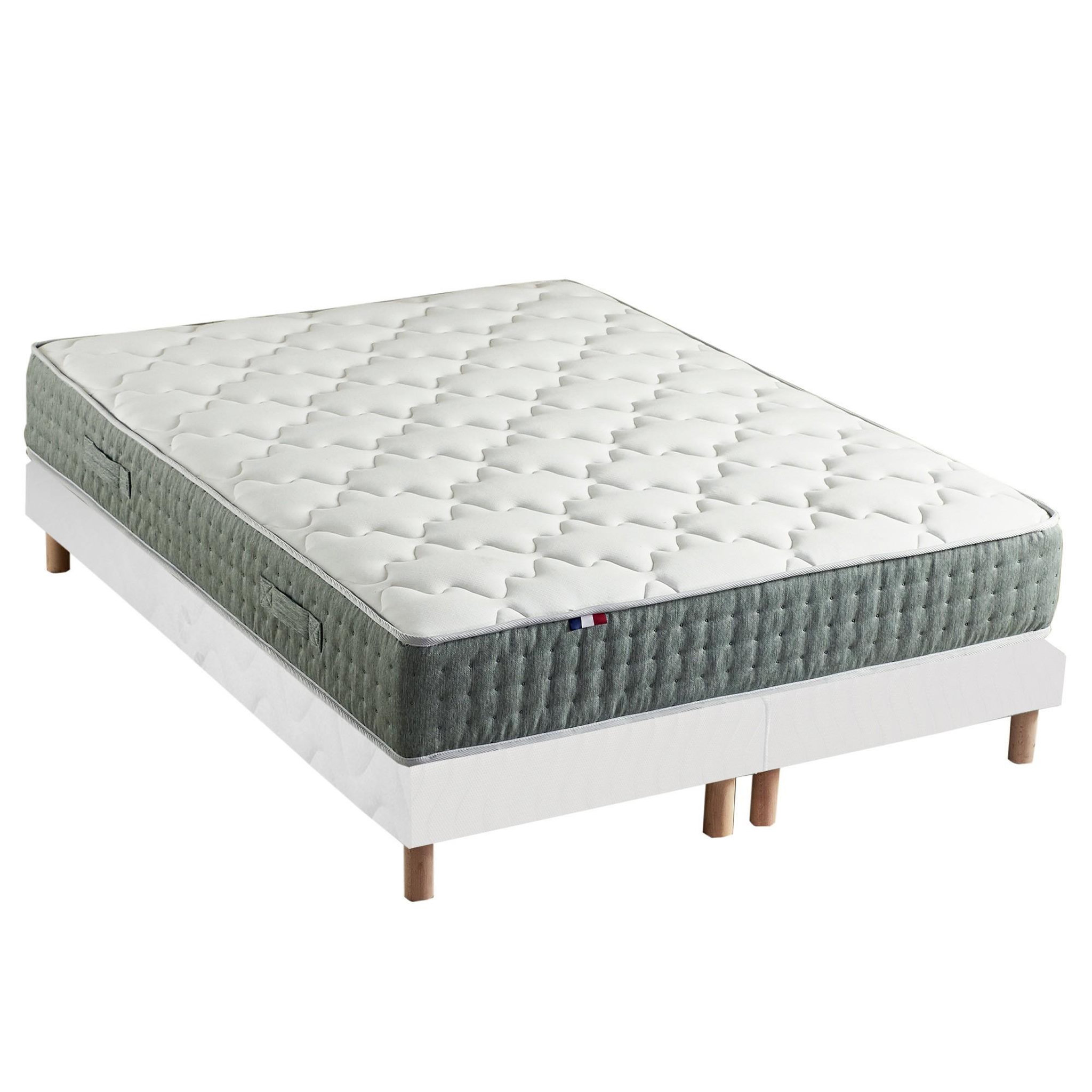 Voir la diapositive 1 : IDLITERIE Ensemble + matelas Ressort 7 zones Face Hiver/Eté différente HYGGE Fabriqué en France