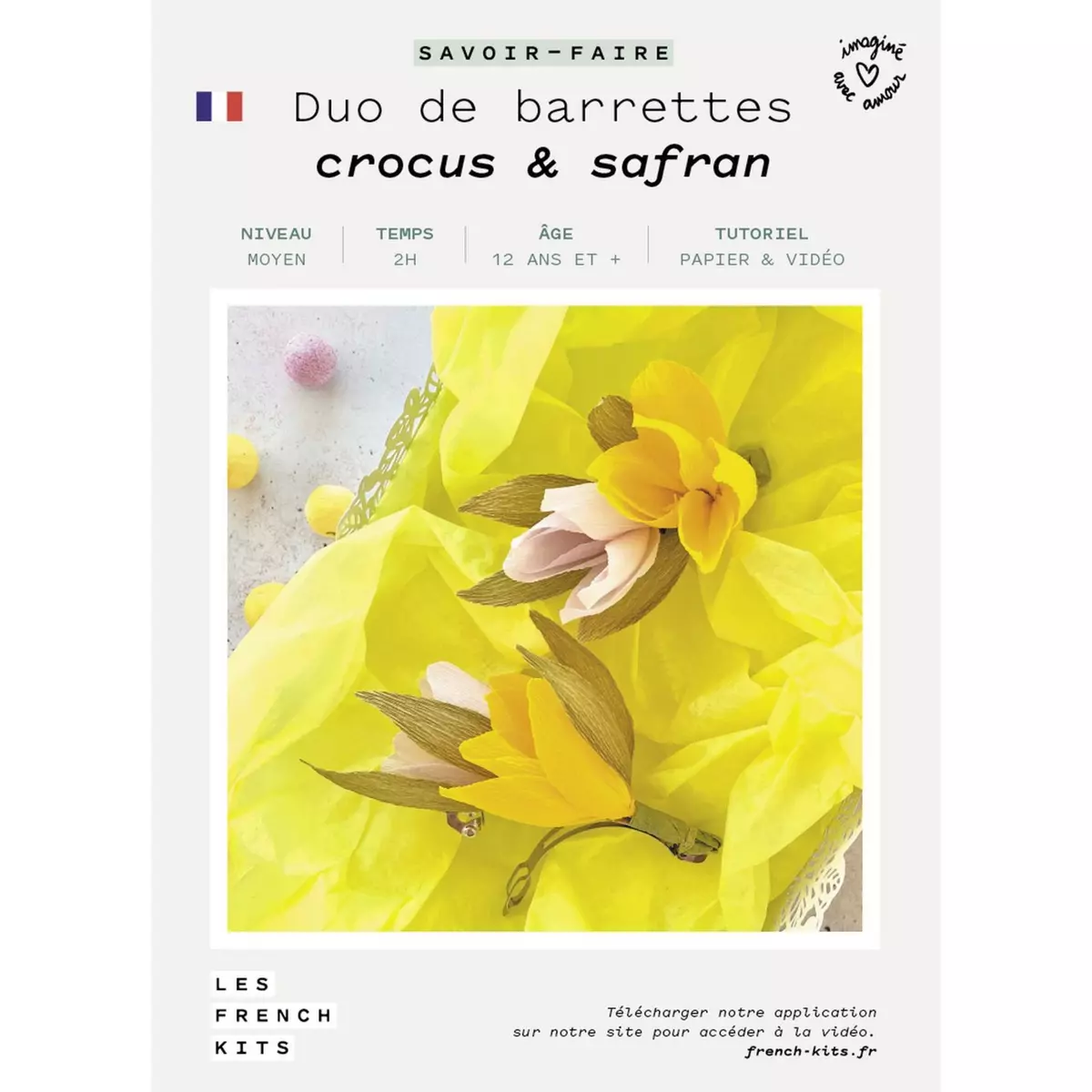  Coffret DIY papier - 2 Barrettes Fleurs jaune et rose