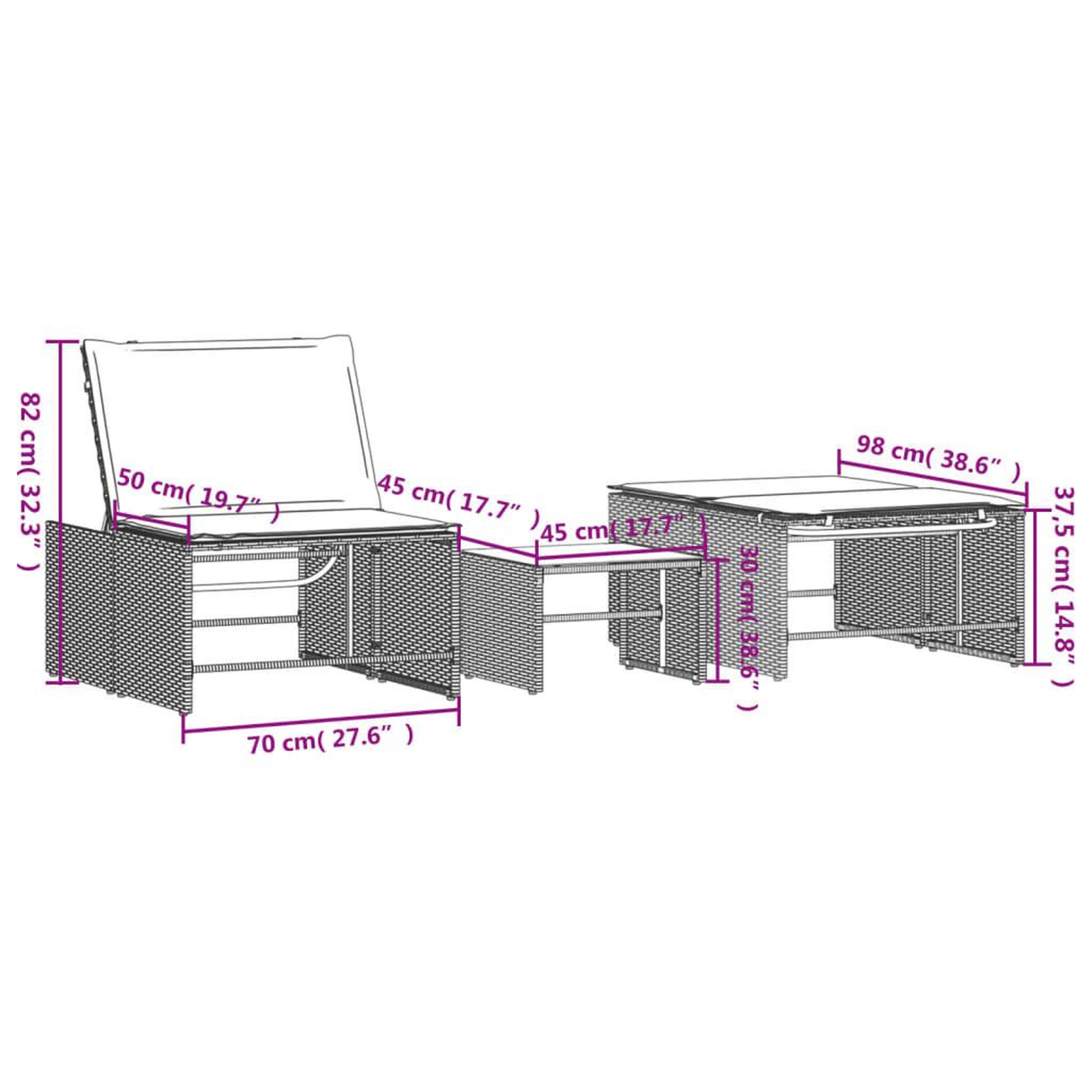 Voir la diapositive 6 : VIDAXL Chaises longues lot de 2 avec table gris clair resine tressee