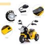 Voir la diapositive 5 : HOMCOM Moto électrique enfant chopper tout-terrain  6 V 20 W marche AV AR 3 roues effets lumineux et sonores jaune noir
