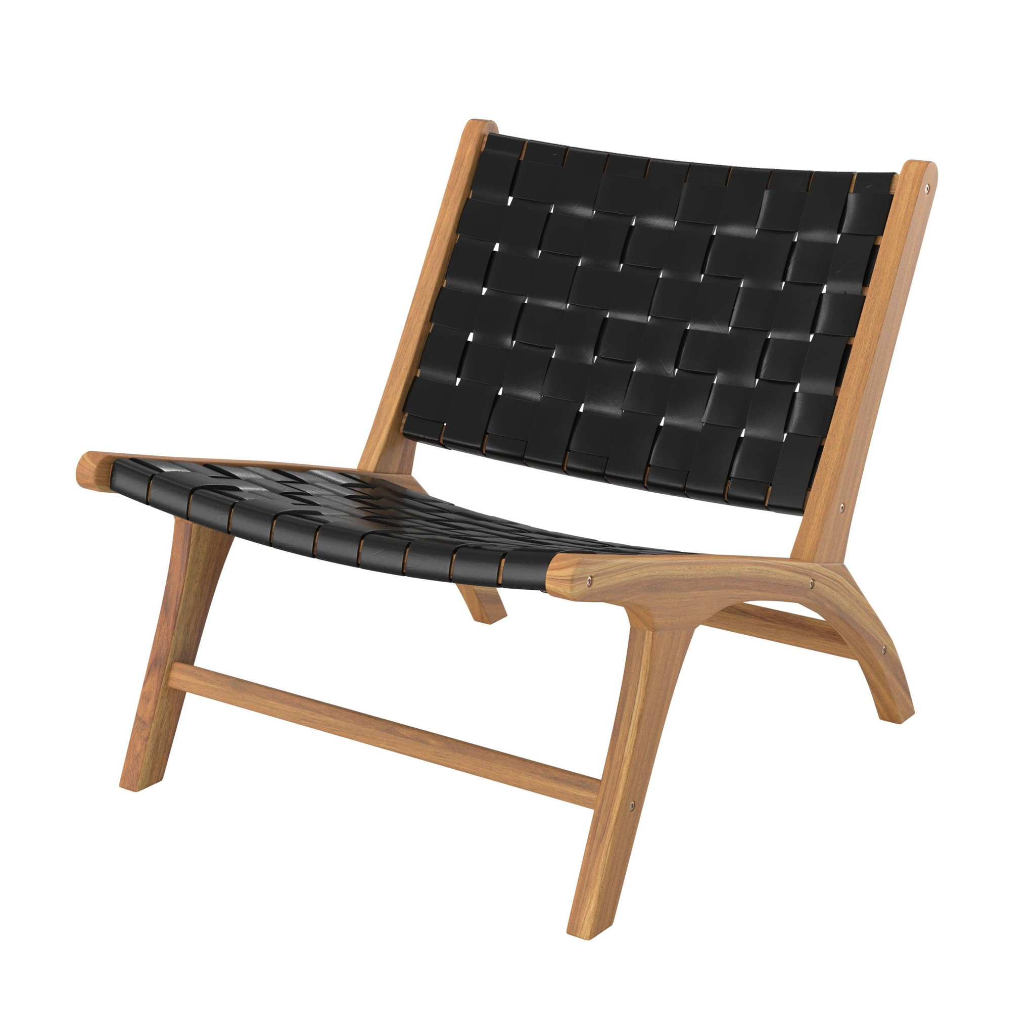 MAISON PAVANE Fauteuil en teck et cuir tréssé noir-kuna