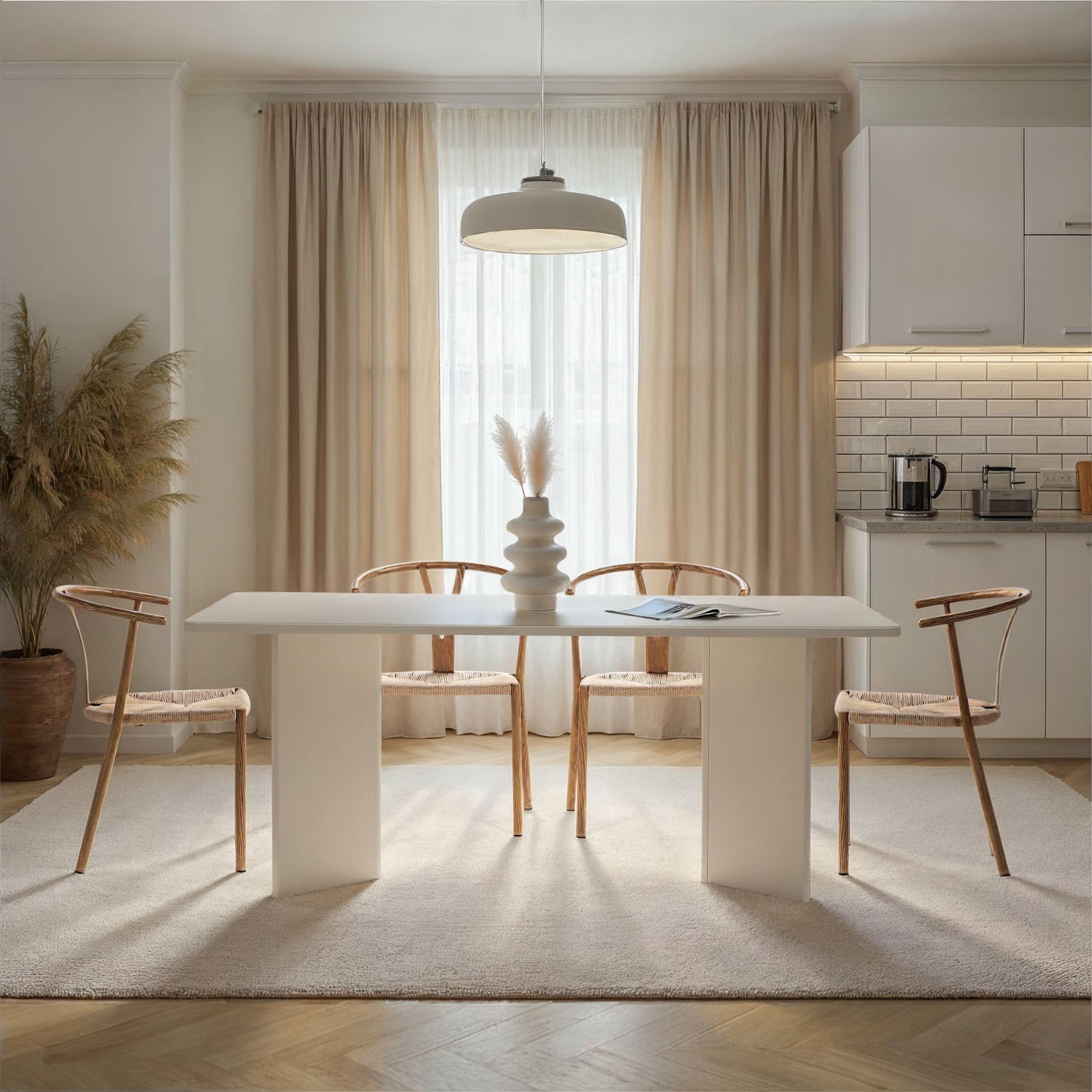 Voir la diapositive 3 : Habitat et Jardin Table à manger en bois  linza  180 x 90 x 75 cm - blanc de bois