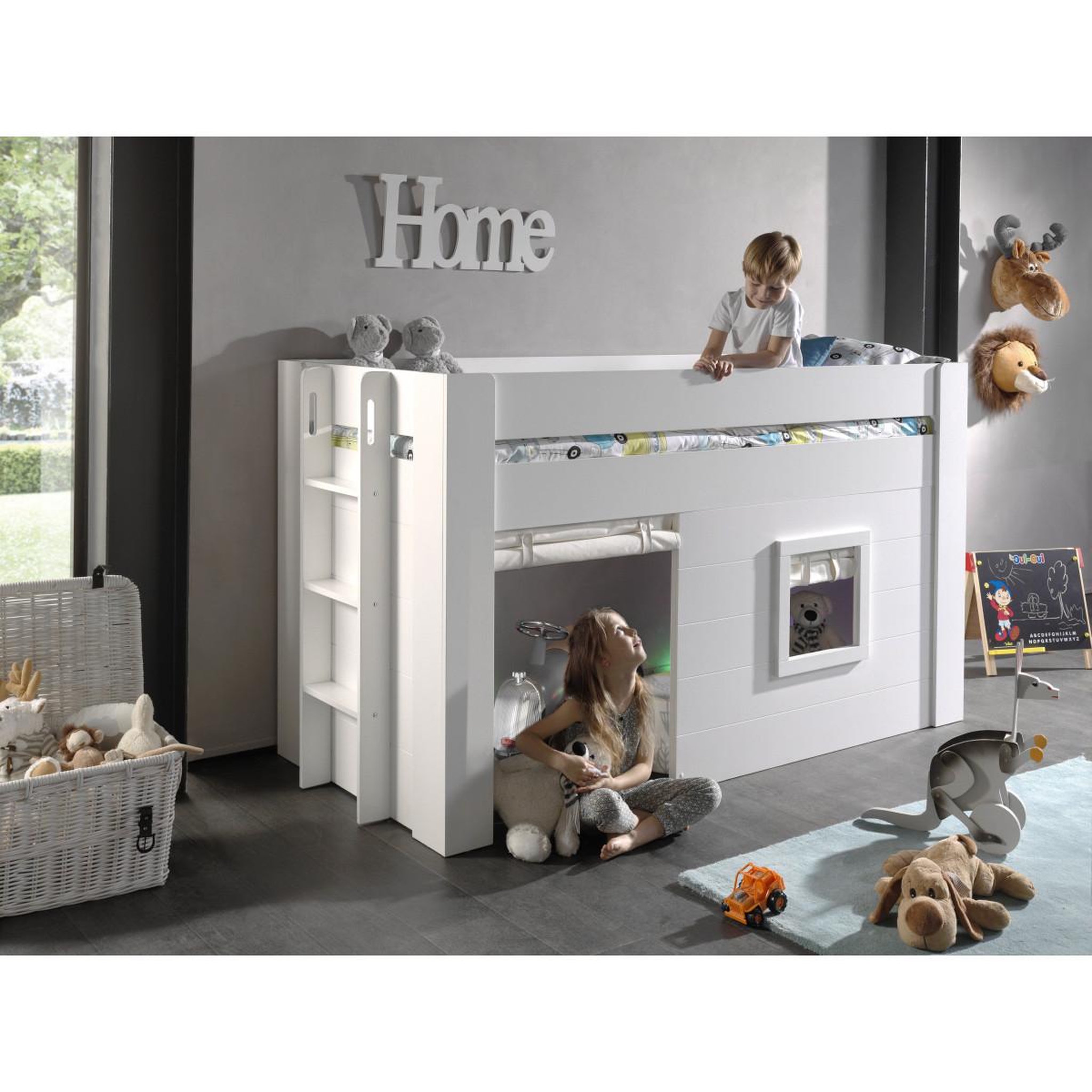 Voir la diapositive 4 : Paris Prix Lit enfant cabane & rideaux  noah  90x200cm blanc