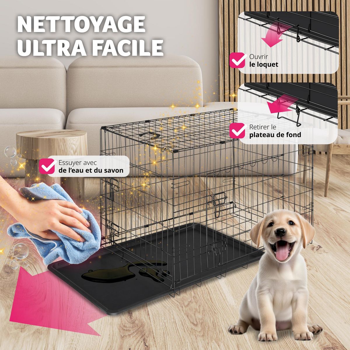 tectake Caisse grillagée pour chien pliable avec 2 poignées de transport noir