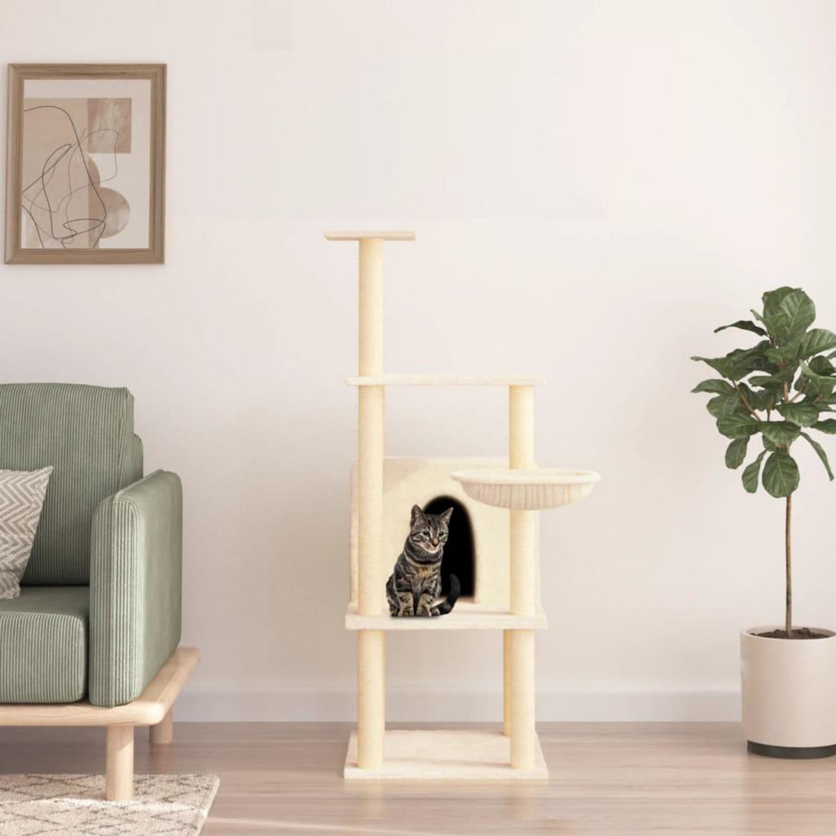 VIDAXL Arbre a chat avec griffoirs en sisal creme 132 cm