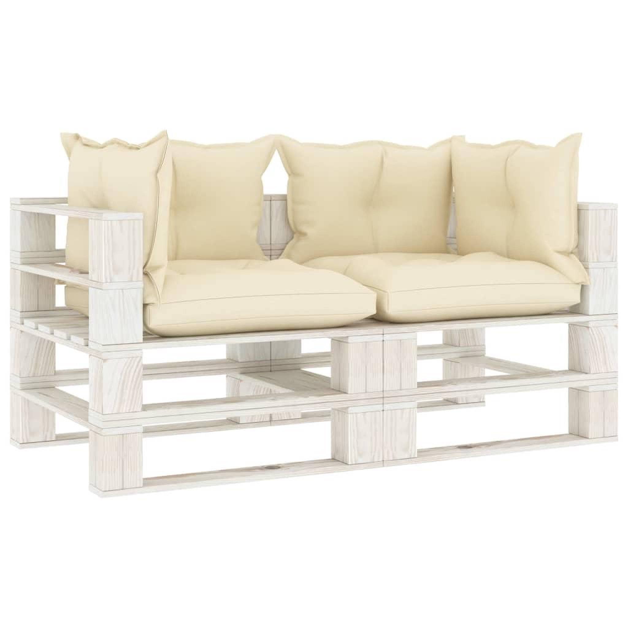 Voir la diapositive 1 : VIDAXL Canape palette a 2 places de jardin avec coussins creme Bois