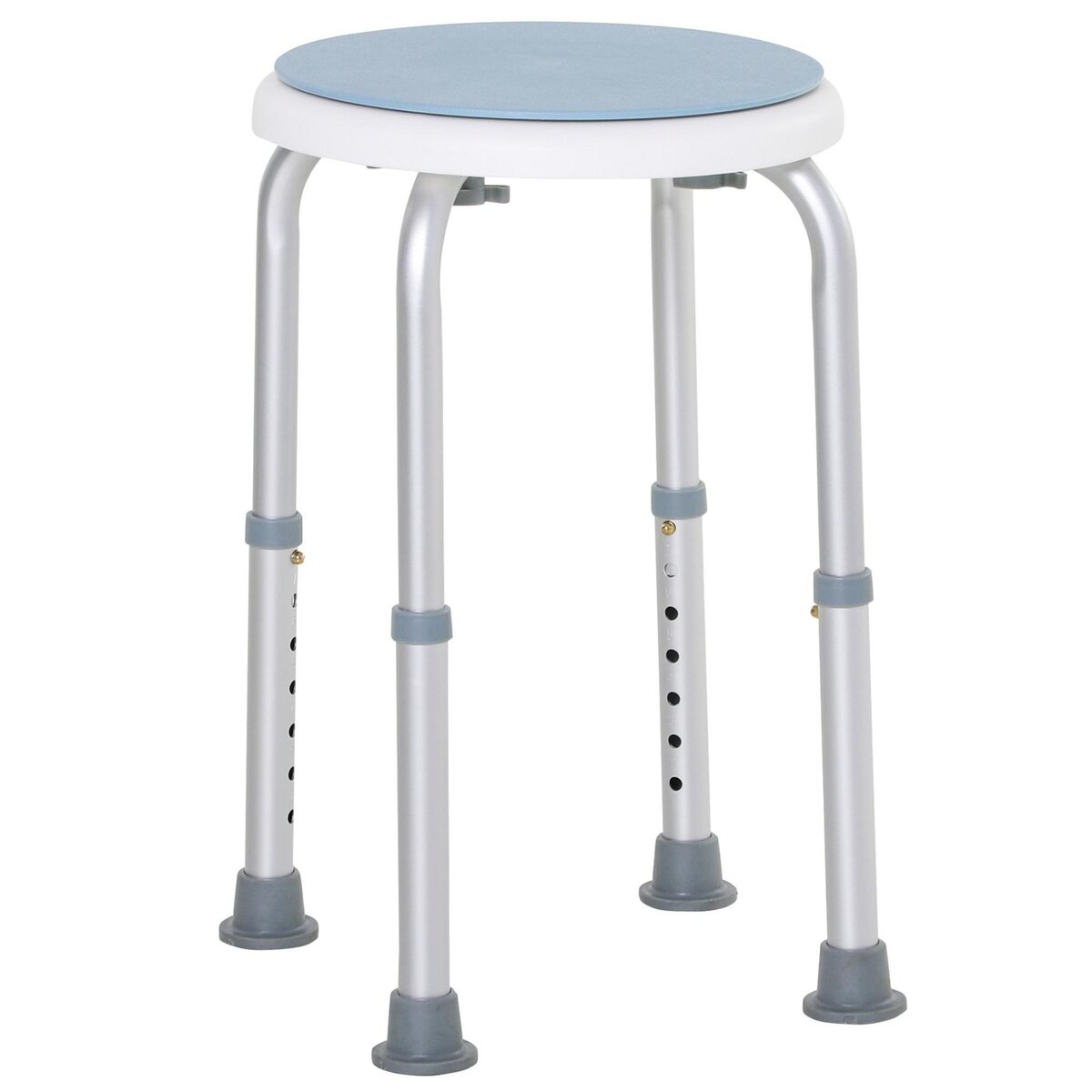 HOMCOM Tabouret de douche siège de douche - hauteur réglable, pivotant 360° - alu PP blanc bleu