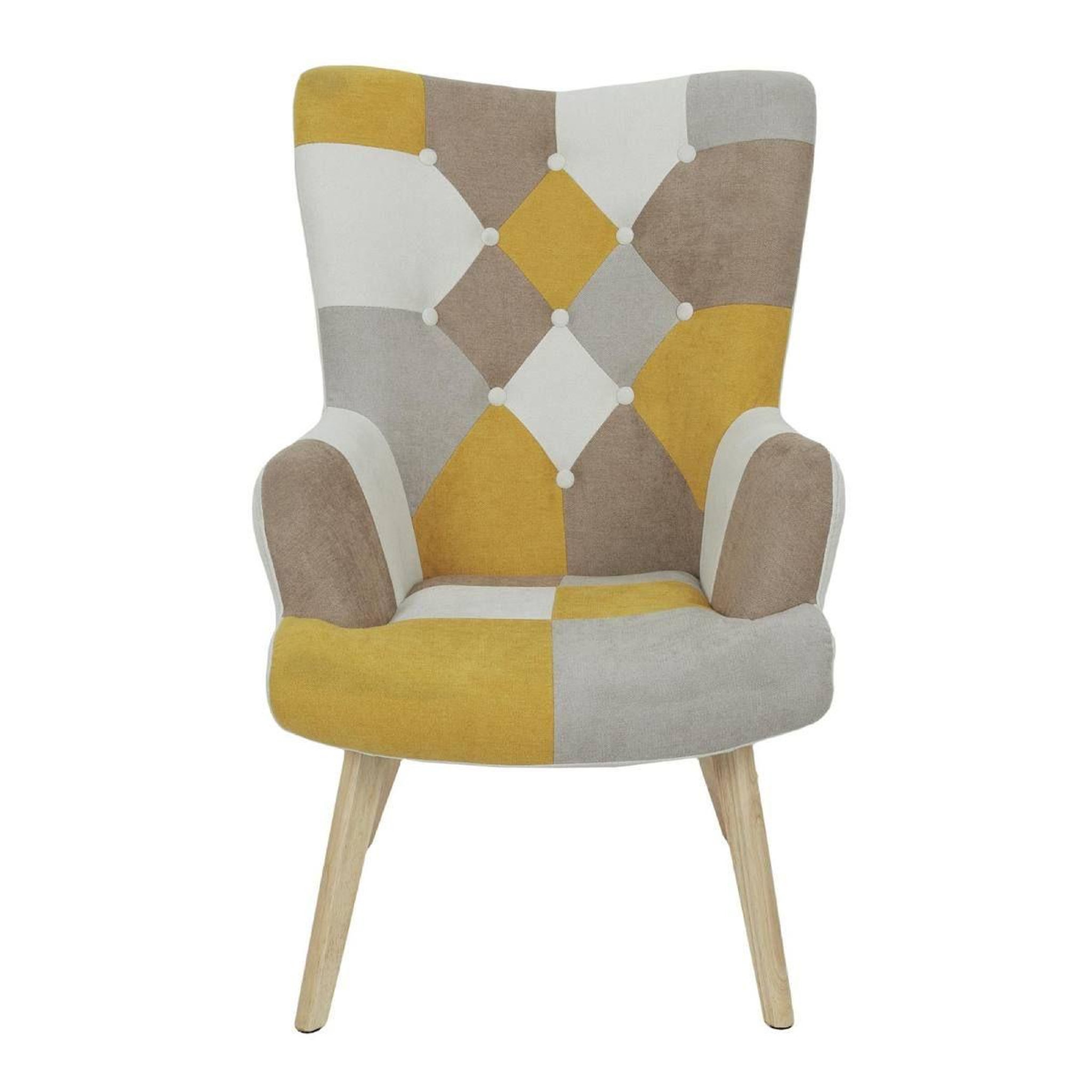 Voir la diapositive 2 : The Home Deco Factory Fauteuil patchwork  helsinki  99cm jaune