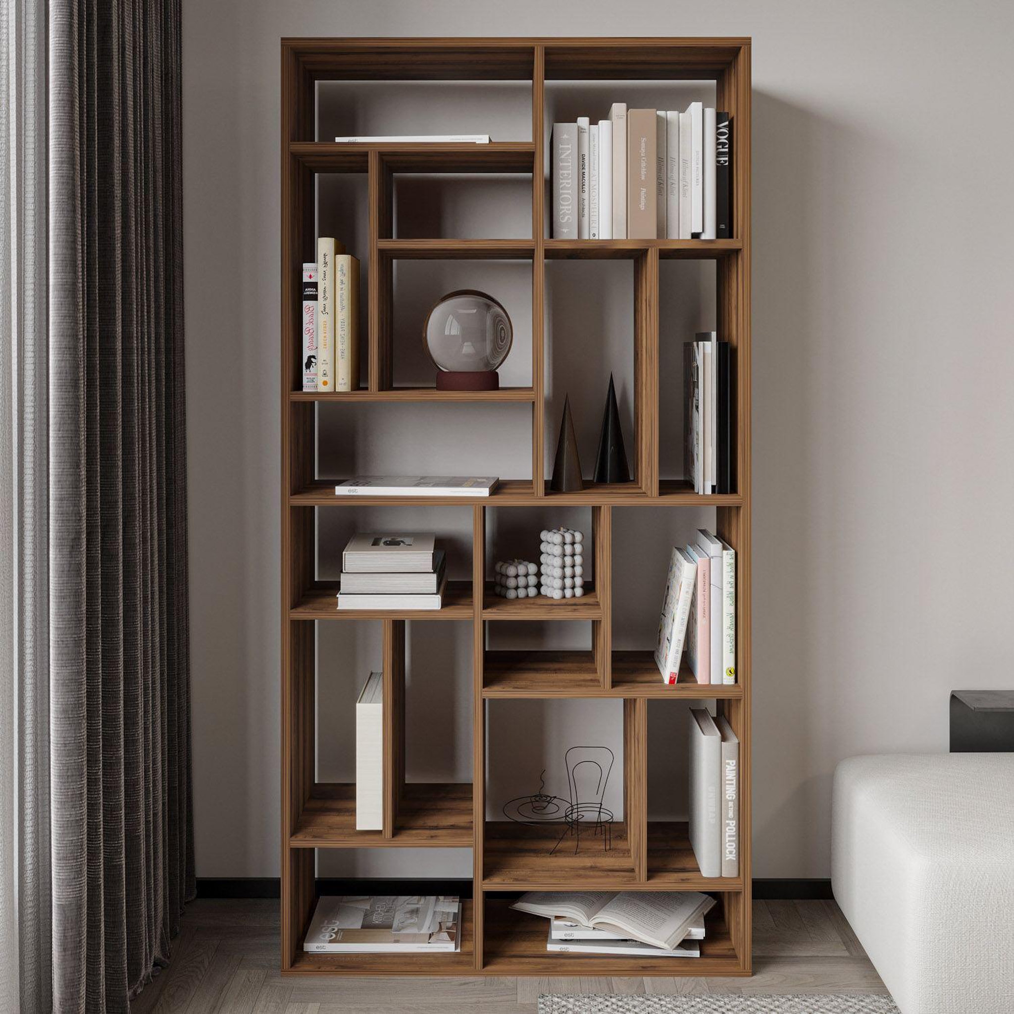 Voir la diapositive 2 : Habitat et Jardin Bibliothèque en bois  Nicola  - 90 x 30 x 180 cm - Marron