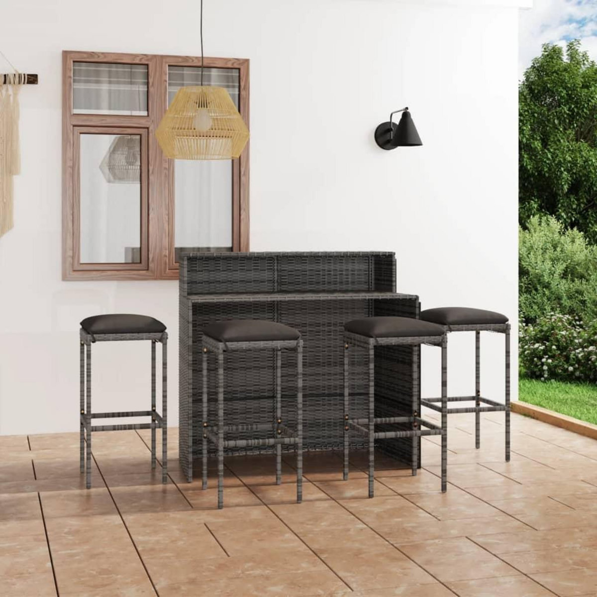 VIDAXL Ensemble de bar de jardin avec coussins 5 pcs Gris