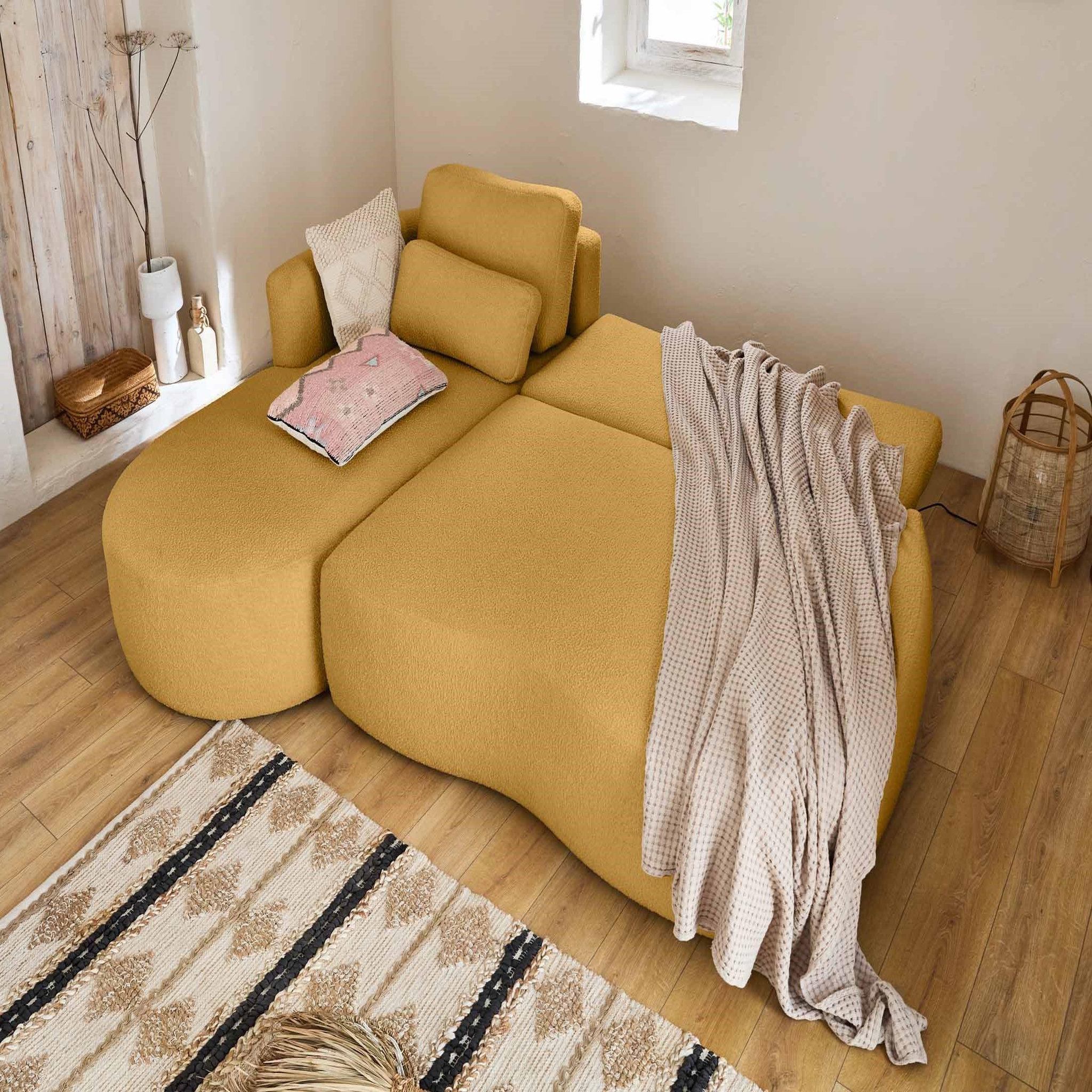 Voir la diapositive 2 : BEST MOBILIER Mahina - canapé d'angle gauche - 4 places - convertible avec coffre - en tissu bouclette