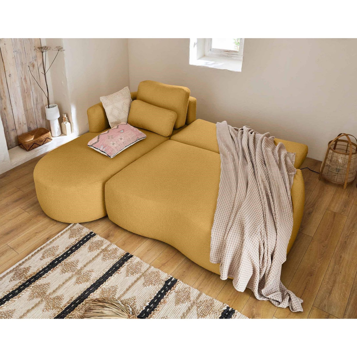 LISA DESIGN Mahina - canapé d'angle gauche - 4 places - convertible avec coffre - en tissu bouclette