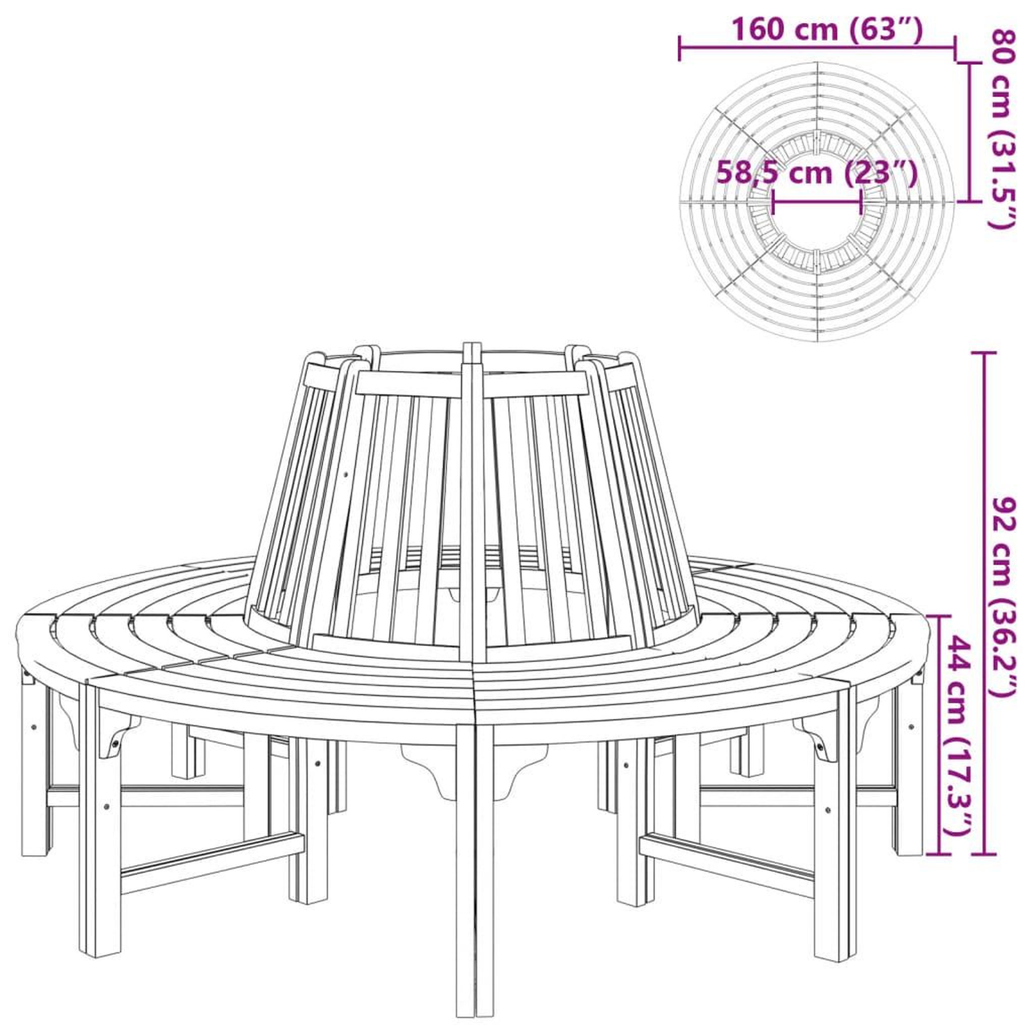 Voir la diapositive 5 : VIDAXL Banc d'arbre Ø 160 cm Bois
