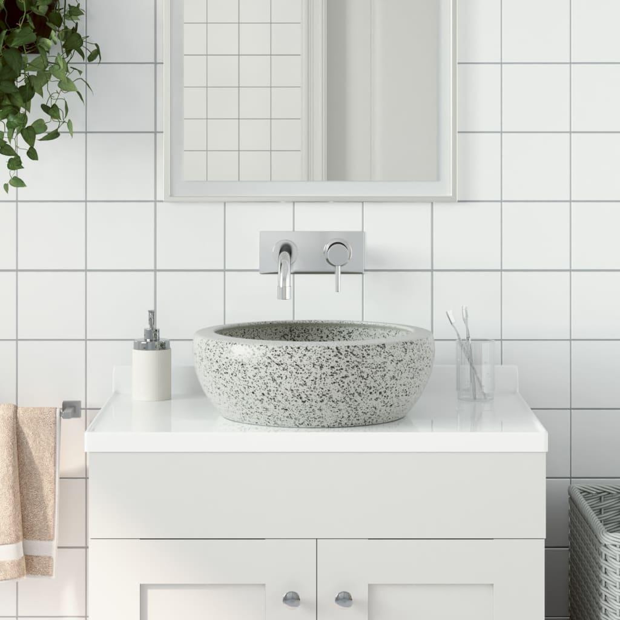 Voir la diapositive 1 : VIDAXL Vasque a poser gris rond Φ41x14 cm ceramique