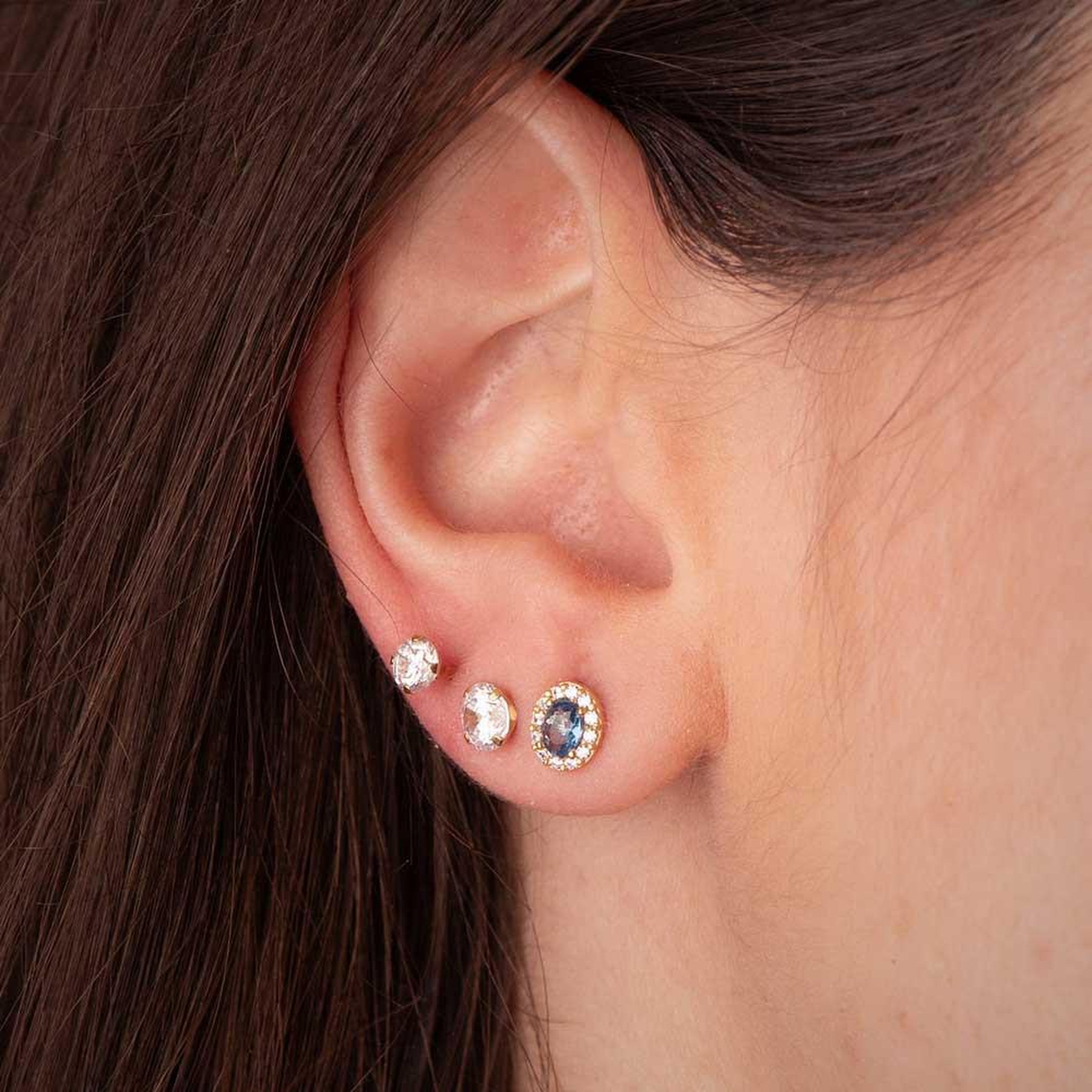Voir la diapositive 2 : L'ATELIER D'AZUR Boucles d'Oreilles Or 18 Carats 750 Jaune - Zirconiums Bleu Topaze