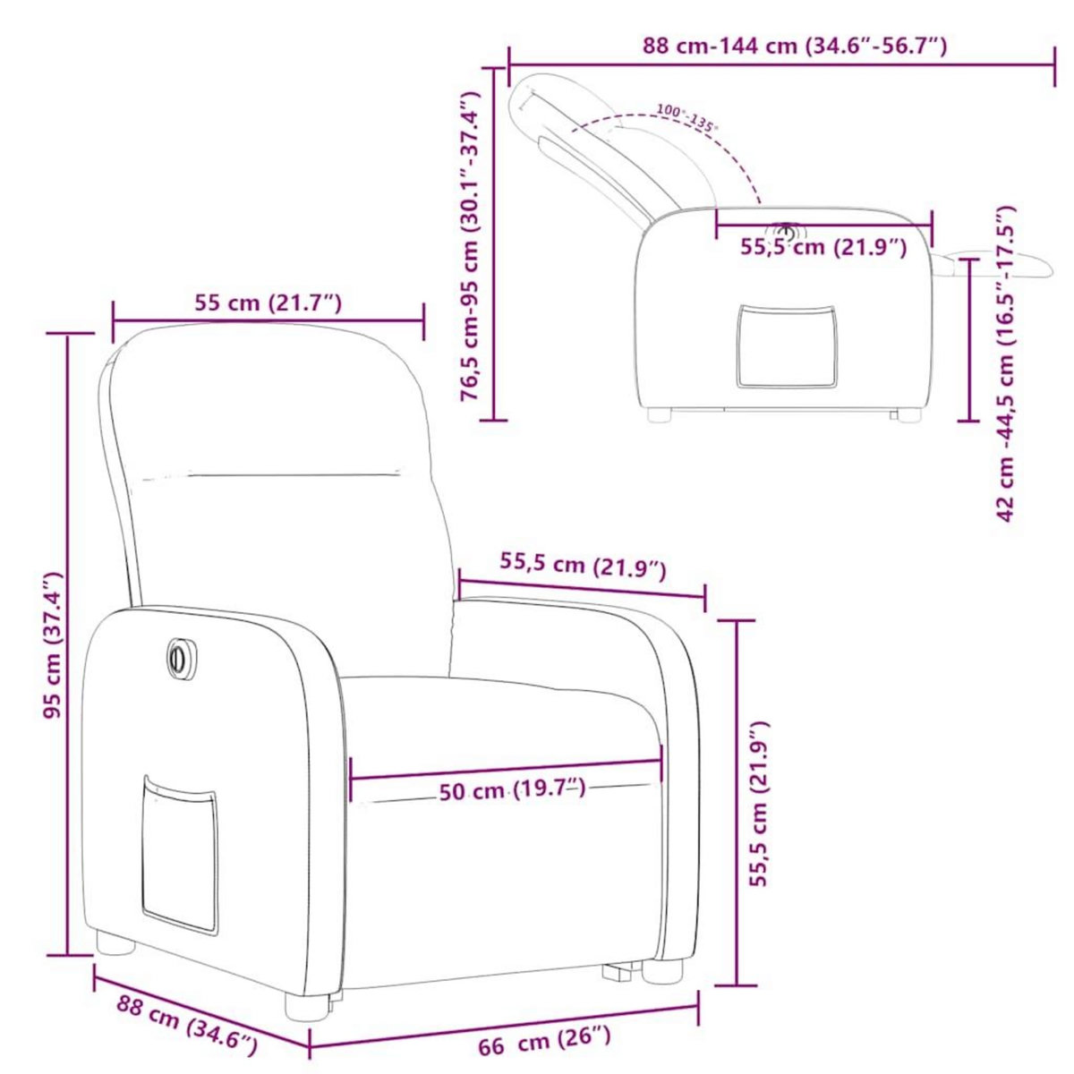 VIDAXL Fauteuil inclinable electrique noir tissu