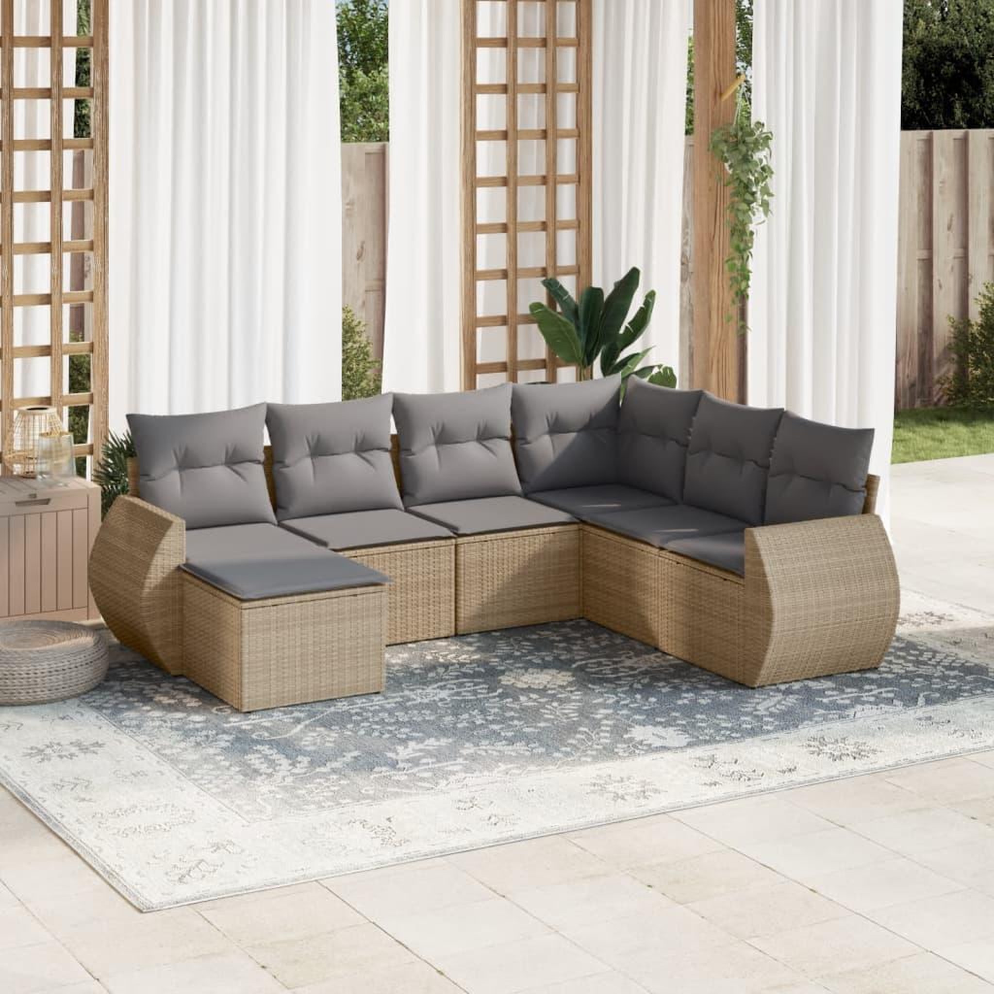 VIDAXL Salon de jardin avec coussins 7 pcs beige resine tressee