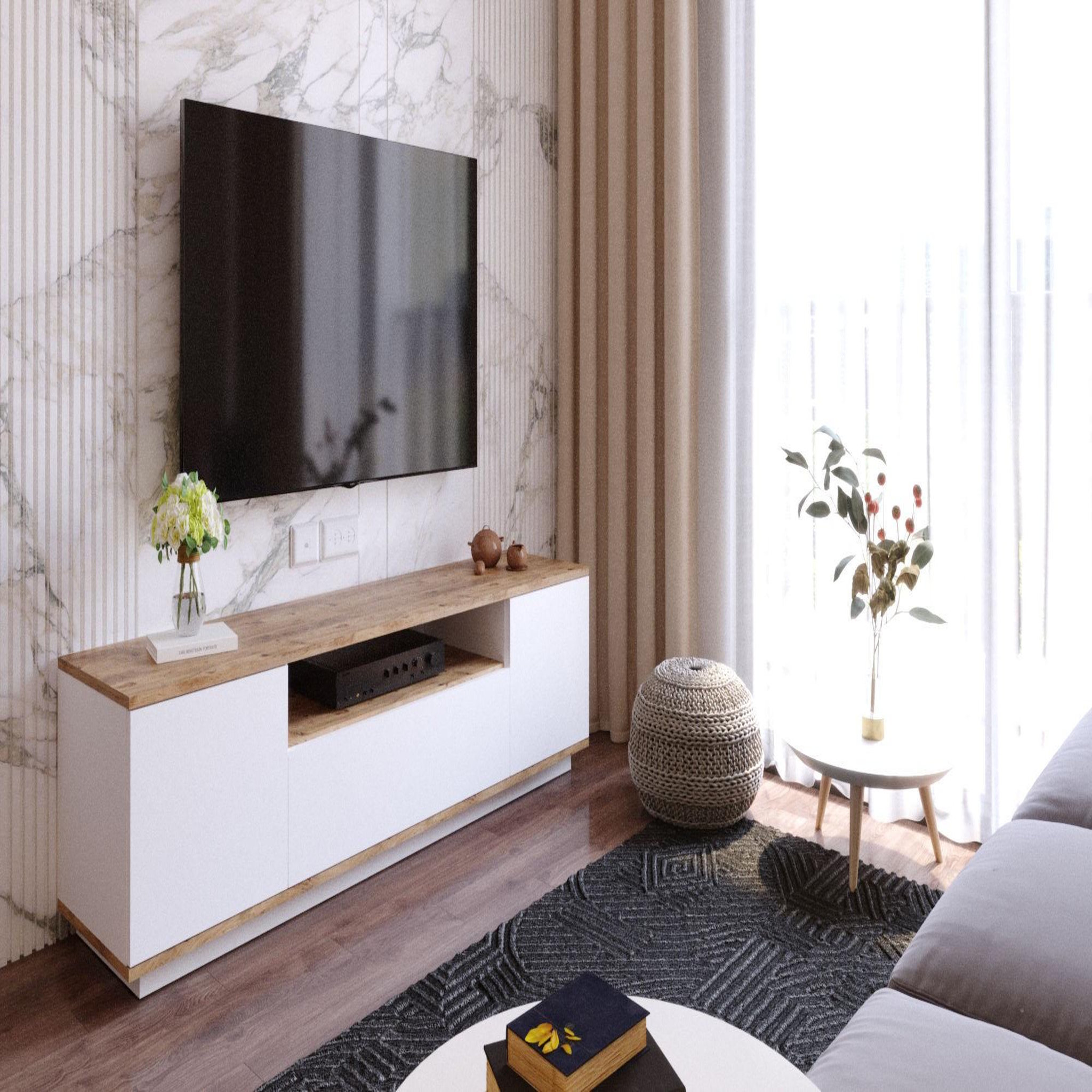 Voir la diapositive 4 : Habitat et Jardin Meuble tv en bois  fr7  - 180 x 44 x 44 cm - pin atlantiqueblanc