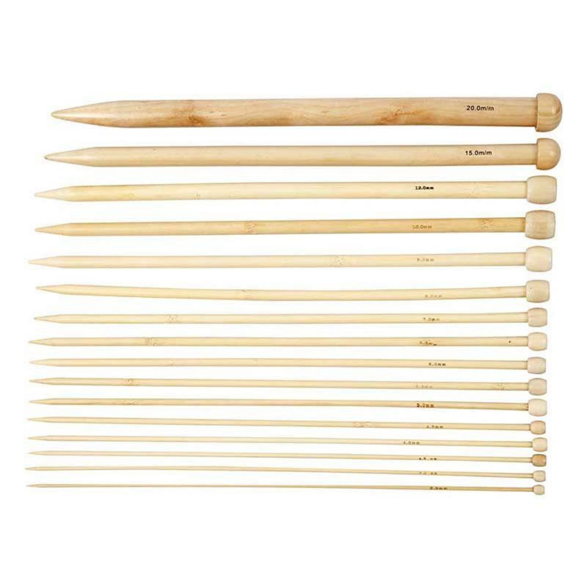 CREATIV COMPANY 16 aiguilles à tricoter en bois 2,5-20 mm x 35 cm