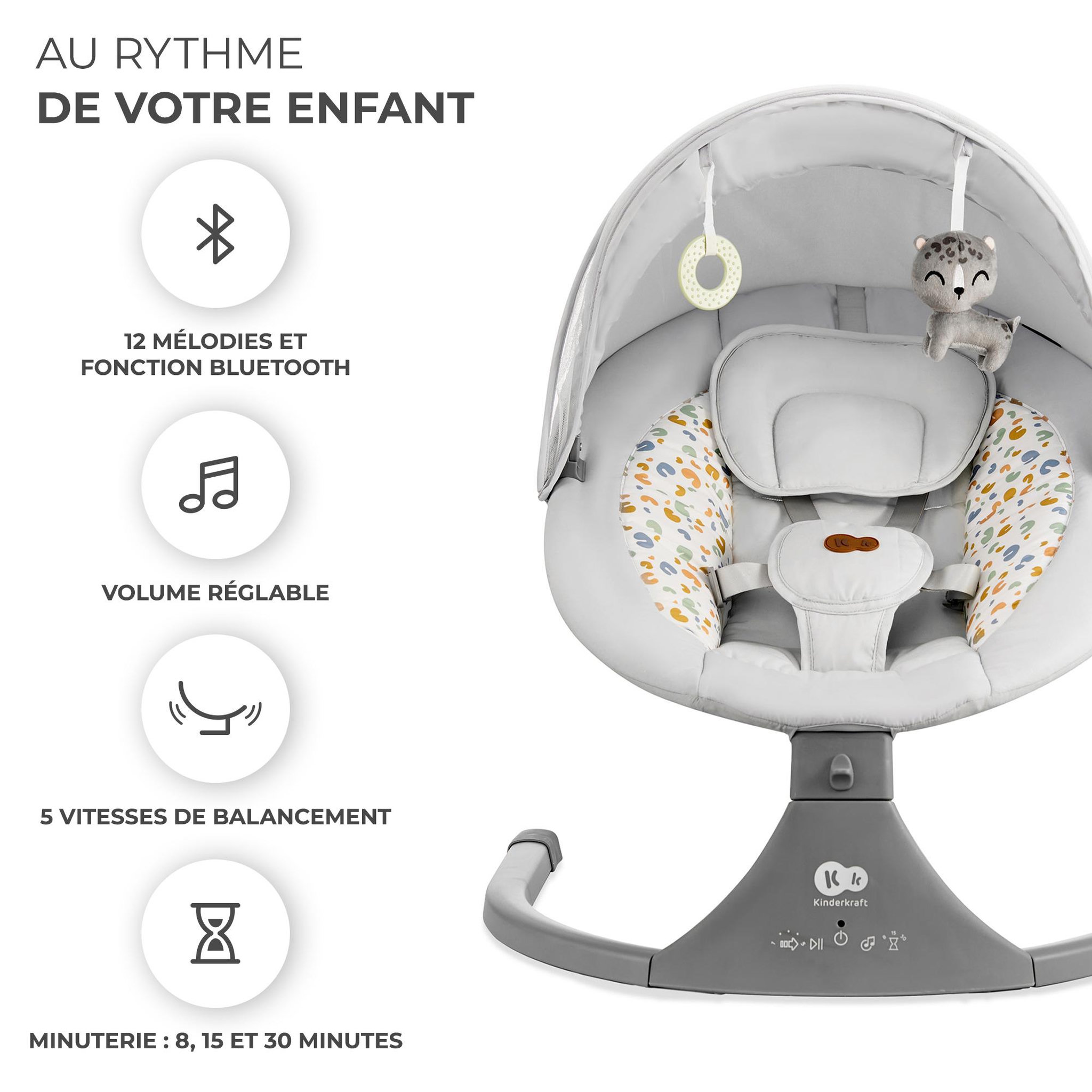 Voir la diapositive 6 : KINDERKRAFT Balancelle transat electrique 2en1 clair pratique