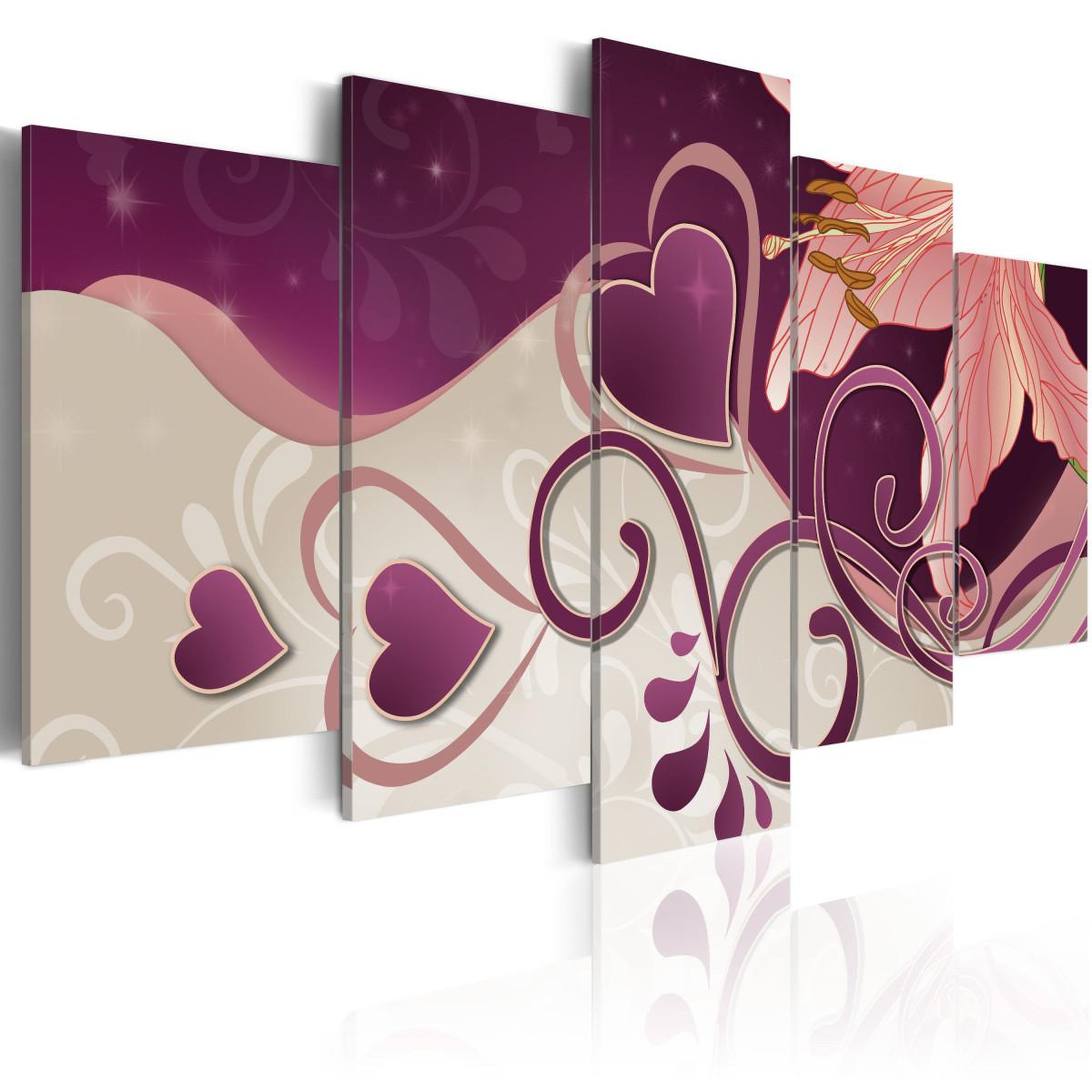 Paris Prix Tableau imprimé  coeurs & lys. Coloris disponibles : Multicolore