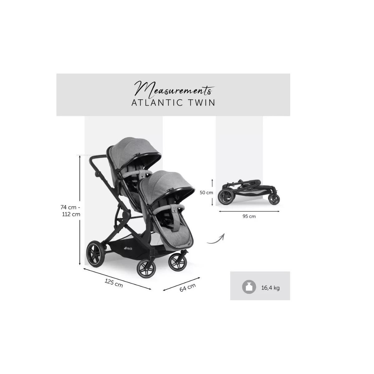 HAUCK Poussette Atlantic Twin Melange Gris