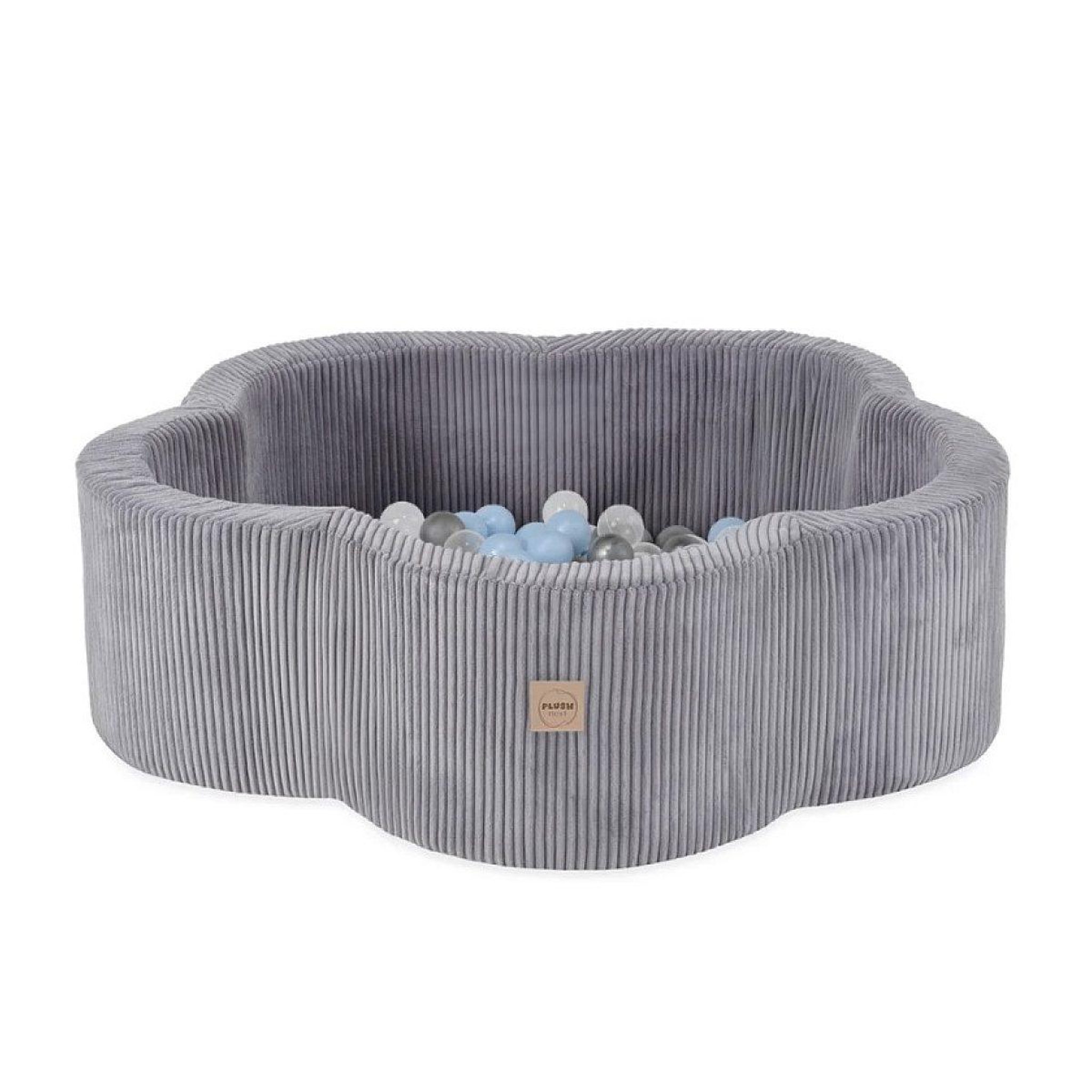 PLUSH NEST Piscine à fleurs 95x30 en velours 200 balles argent nacré bleu clair