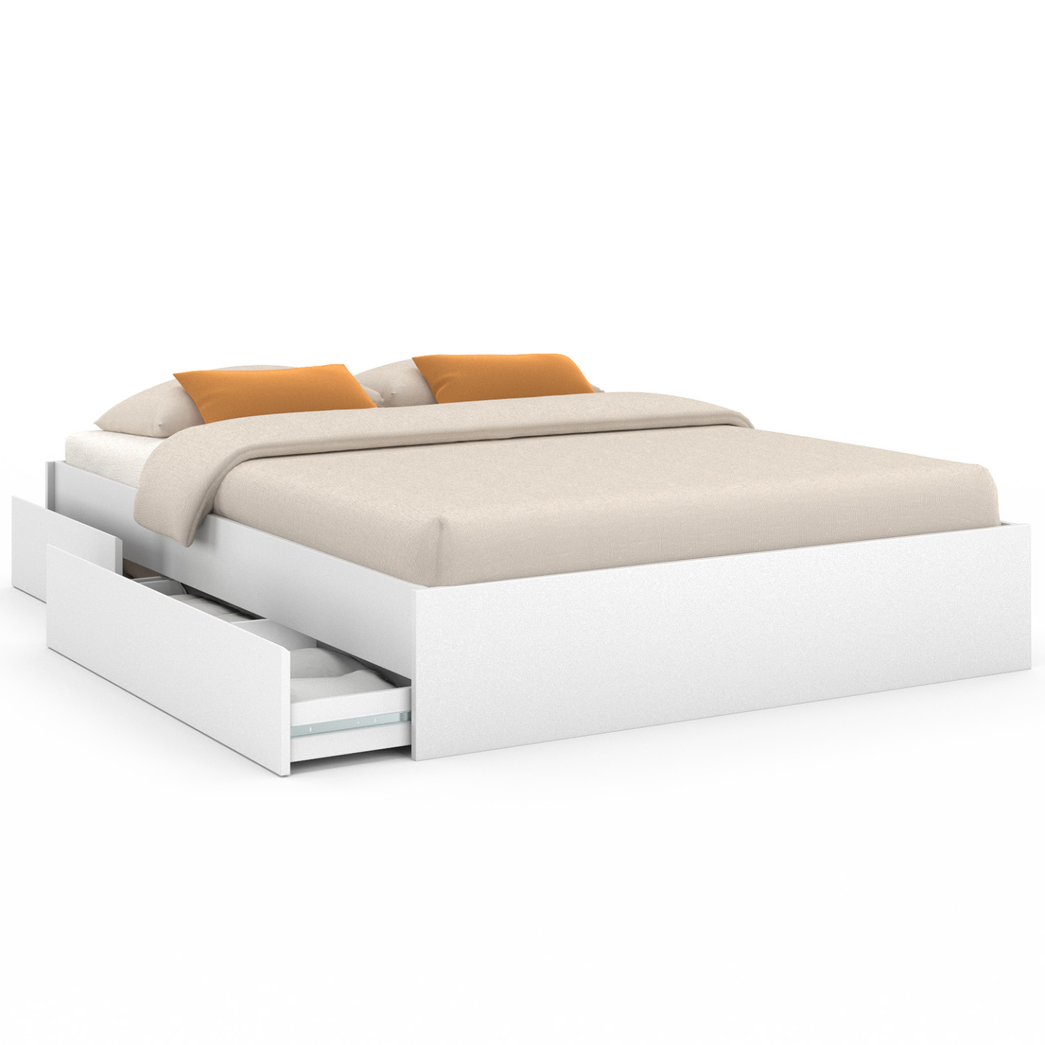ID MARKET Cadre de lit double tomi 4 tiroirs avec sommier 140 x 190 cm blanc