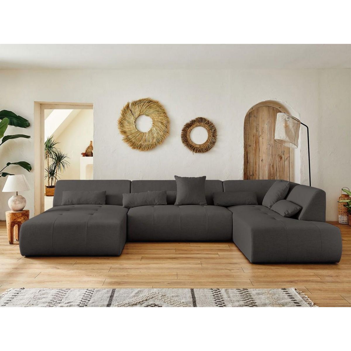 LISA DESIGN Onyx - canapé panoramique d'angle droit 7 places - en tissu